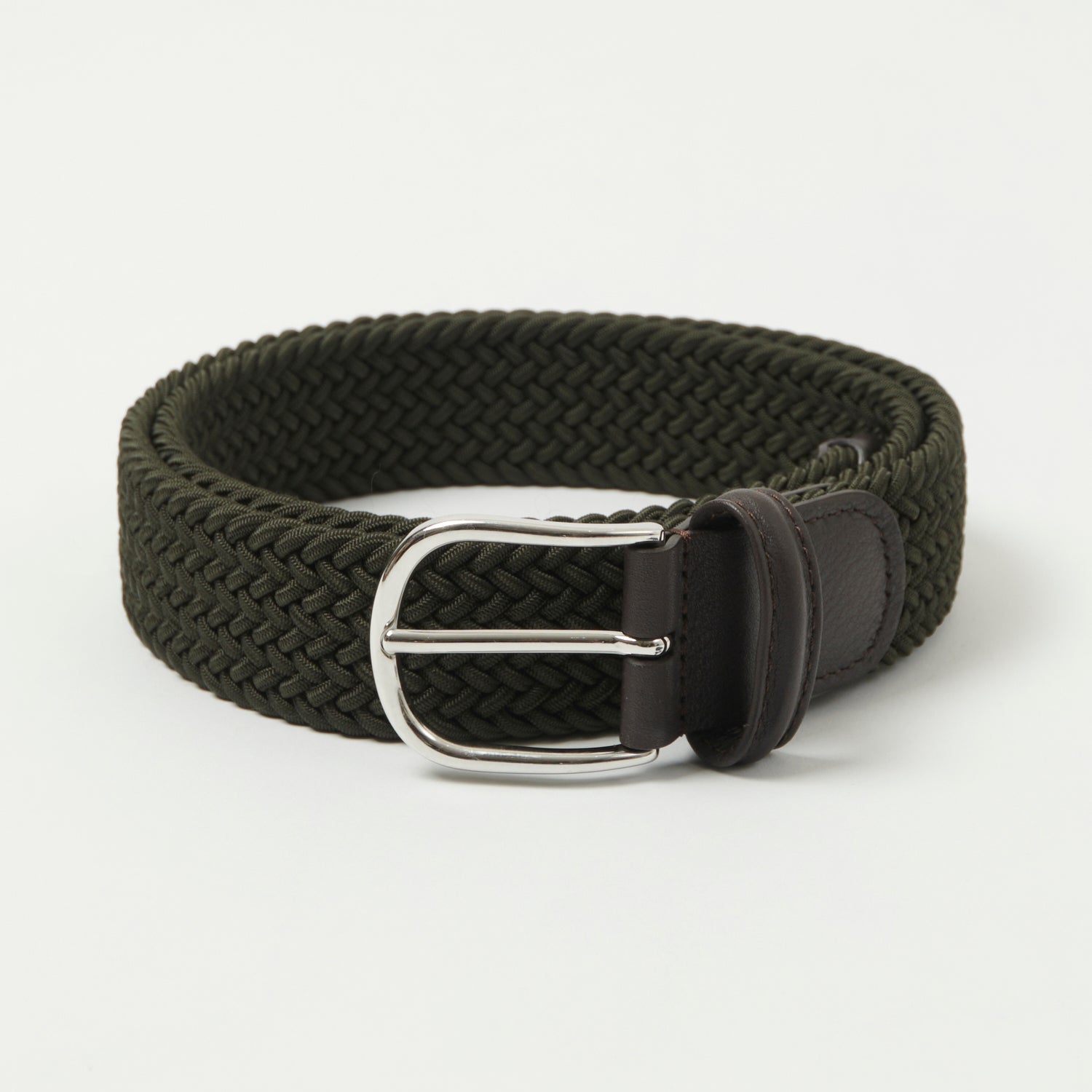 Anderson's Woven Leather-Trimmed Elastic 3.5cm Belt - Forest