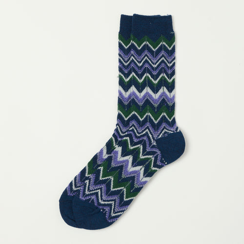Anonymous Ism Modern Herringbone Crew Sock - Navy