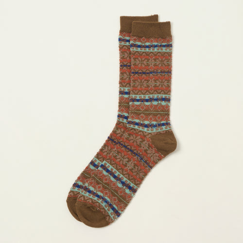 Anonymous Ism Reverse Snow Pattern Jacquard Crew Sock - Brown