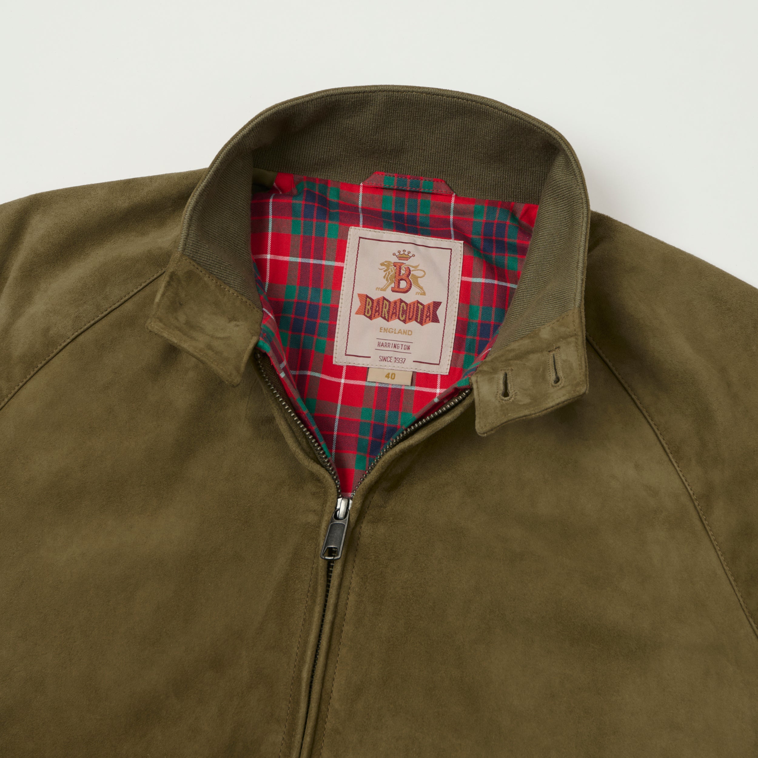 Baracuta G9 Suede Harrington Jacket - Lichen Green