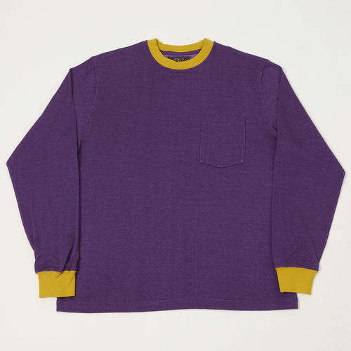 Beams Plus Two Tone Rayon Long Sleeve Pocket T-Shirt - Purple