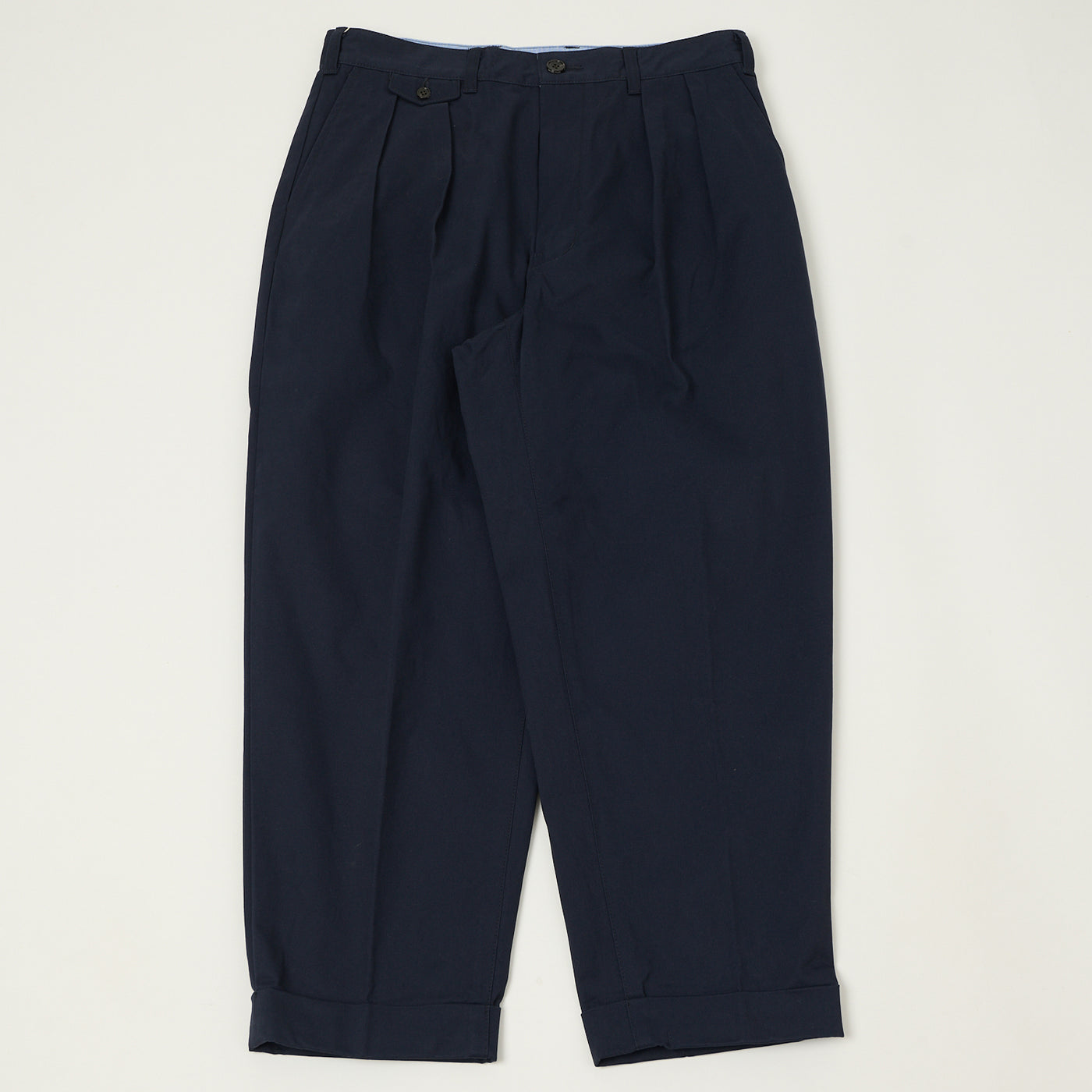 Beams Plus Double Pleat Twill Trousers - Navy