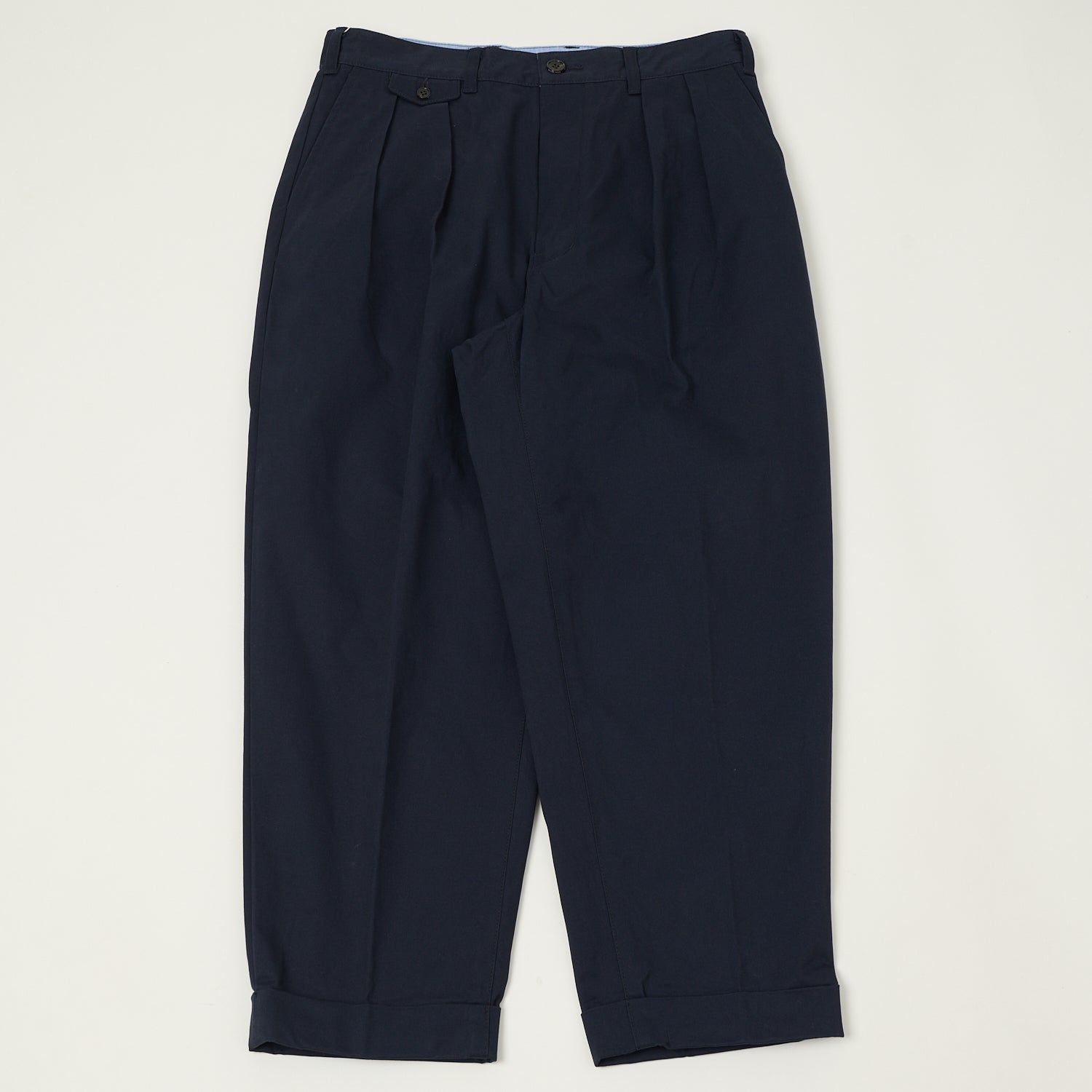 Beams Plus Double Pleat Twill Trousers - Navy