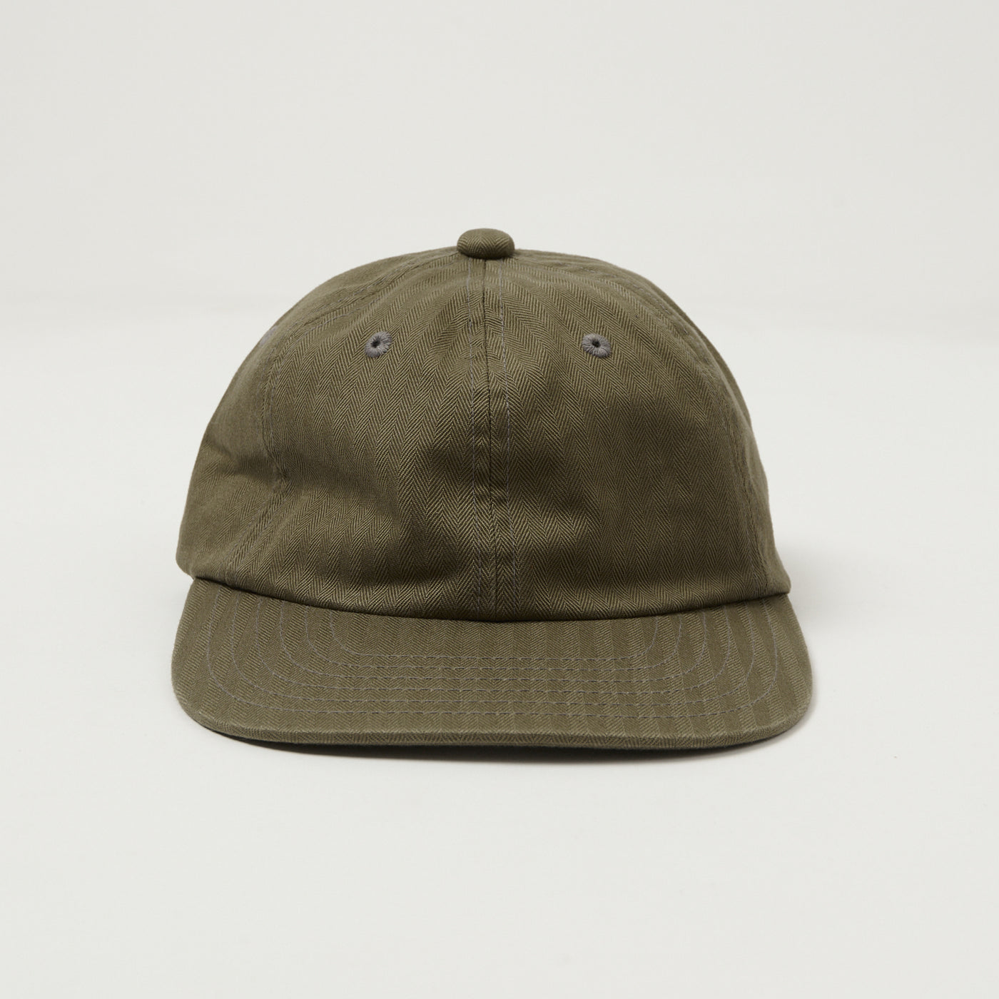 Beams Plus Herringbone Twill Six Panel Baseball Cap - Olive