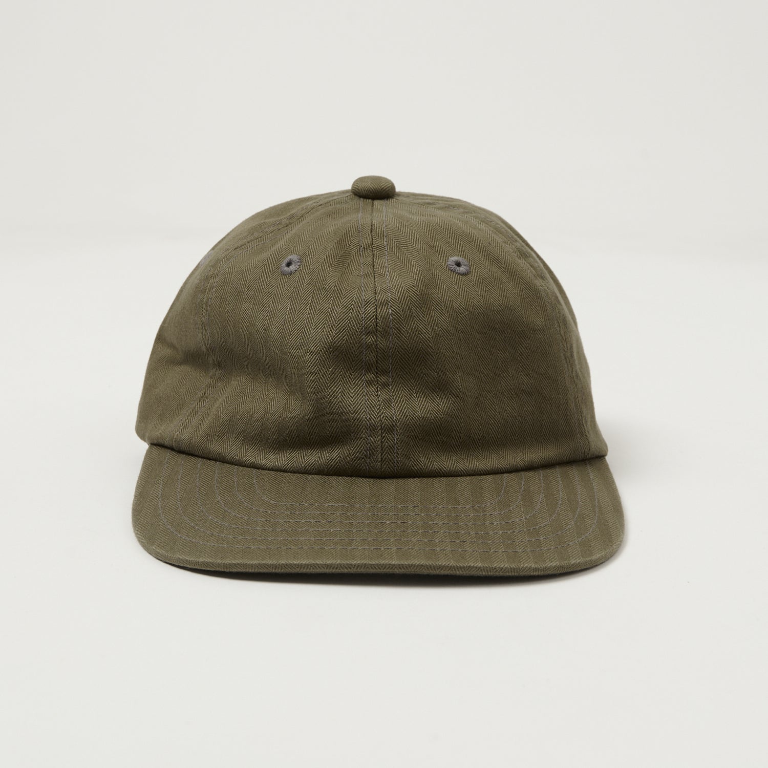 Beams Plus Herringbone Twill Six Panel Baseball Cap - Olive