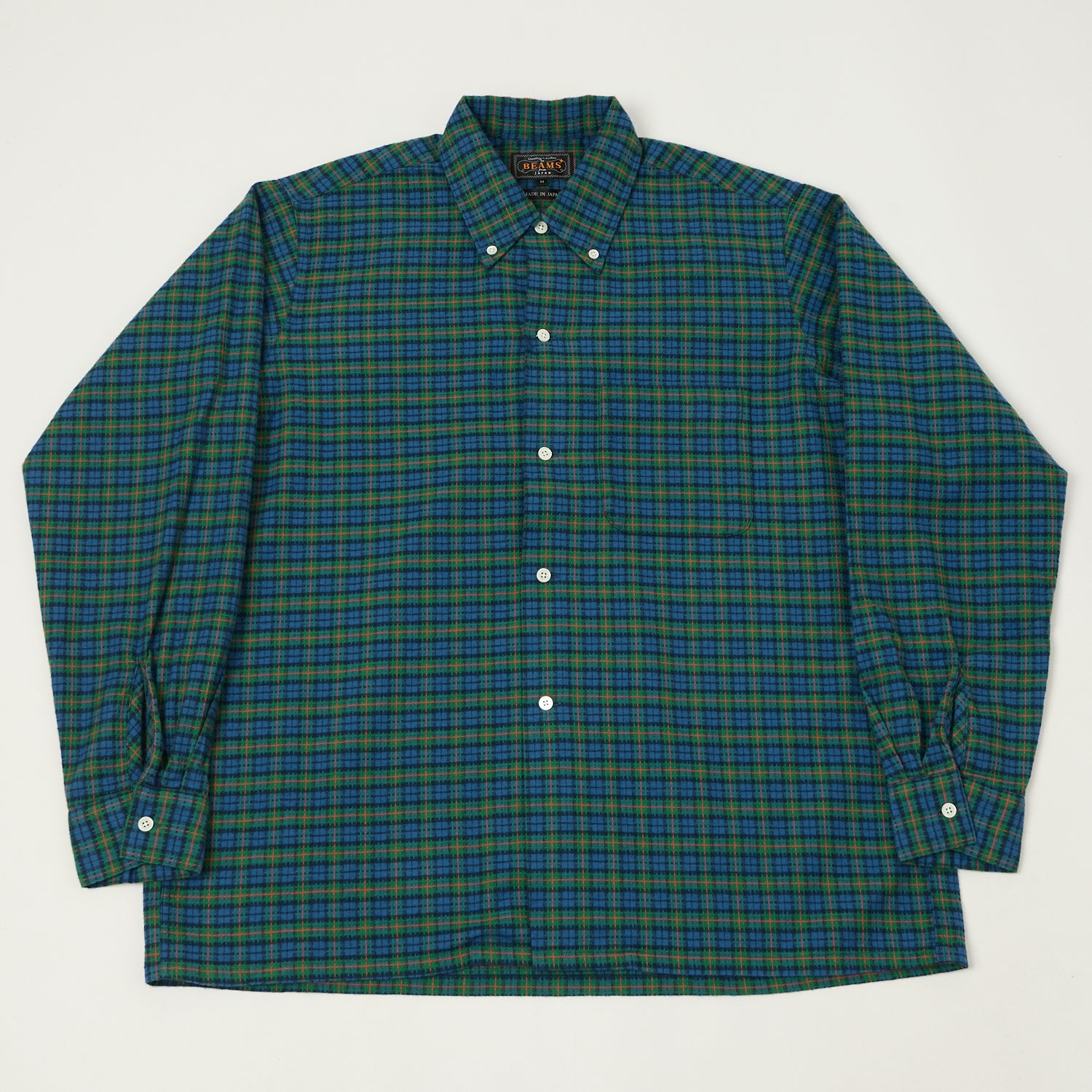 Beams Plus Open Dobby Check Button Down Shirt - Green/Blue