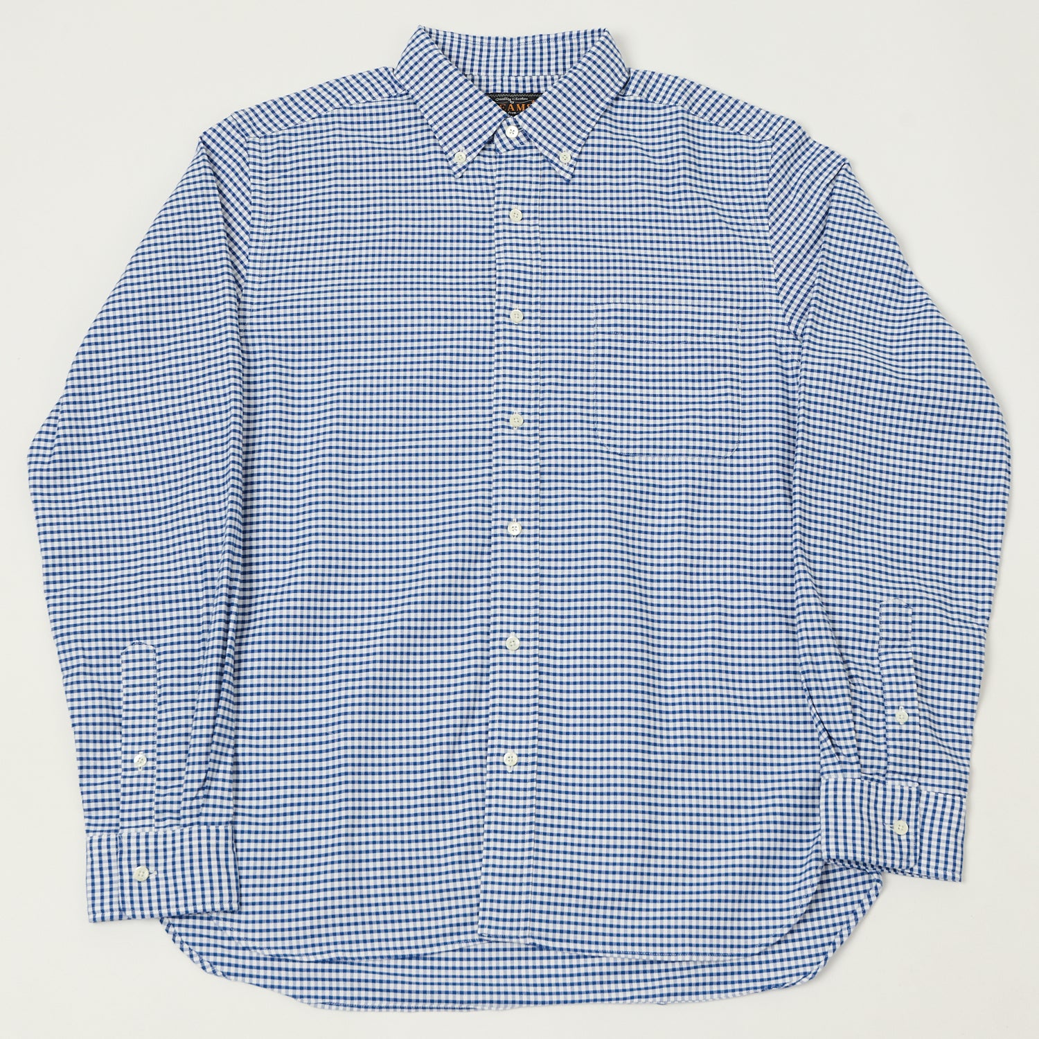 Beams Plus Button Down Gingham Oxford Shirt - Blue