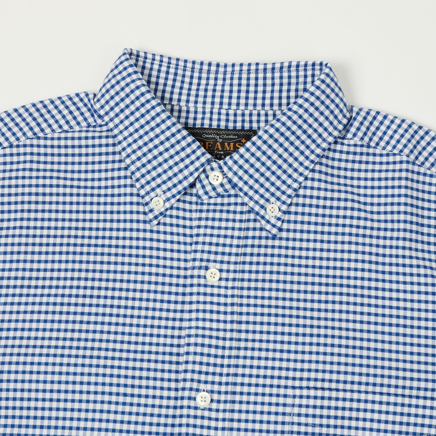 Beams Plus Button Down Gingham Oxford Shirt - Blue