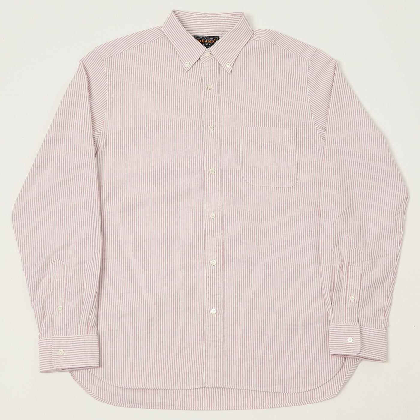 Beams Plus Button Down 'Candy Stripe' Oxford Shirt - Wine