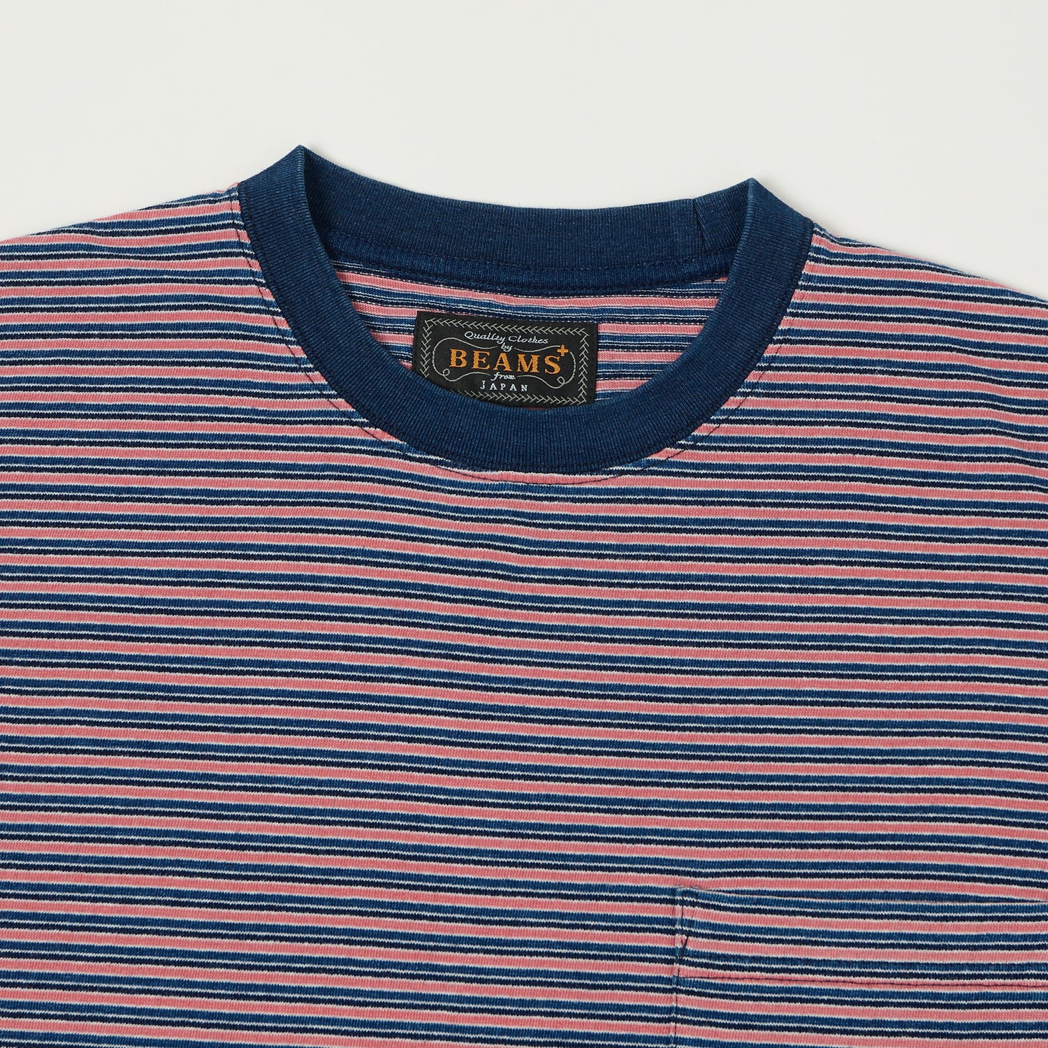 Beams Plus Stripe Pocket T-Shirt - Indigo/Red