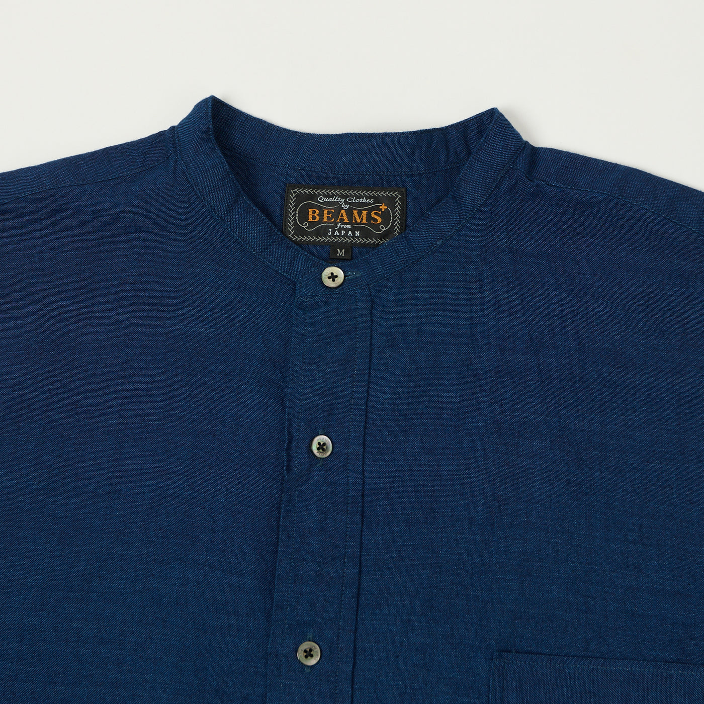 Beams Plus Band Collar Chambray Shirt - Indigo
