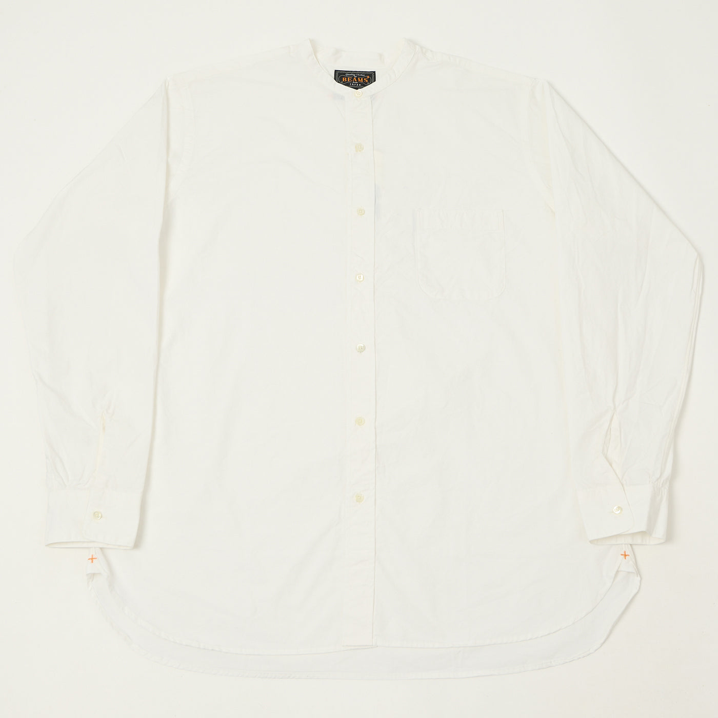 Beams Plus Superfine Band Collar Shirt - White