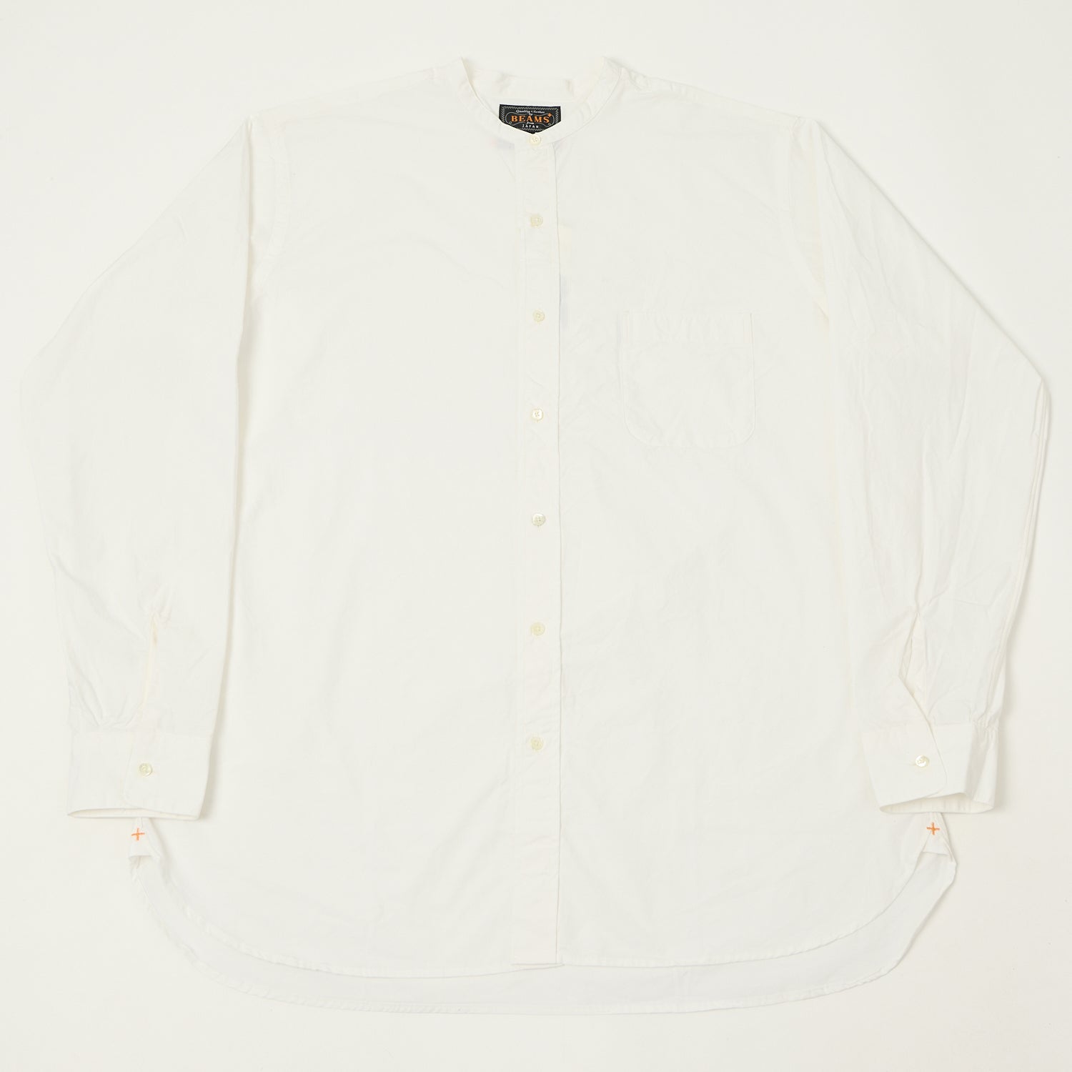 Beams Plus Superfine Band Collar Shirt - White