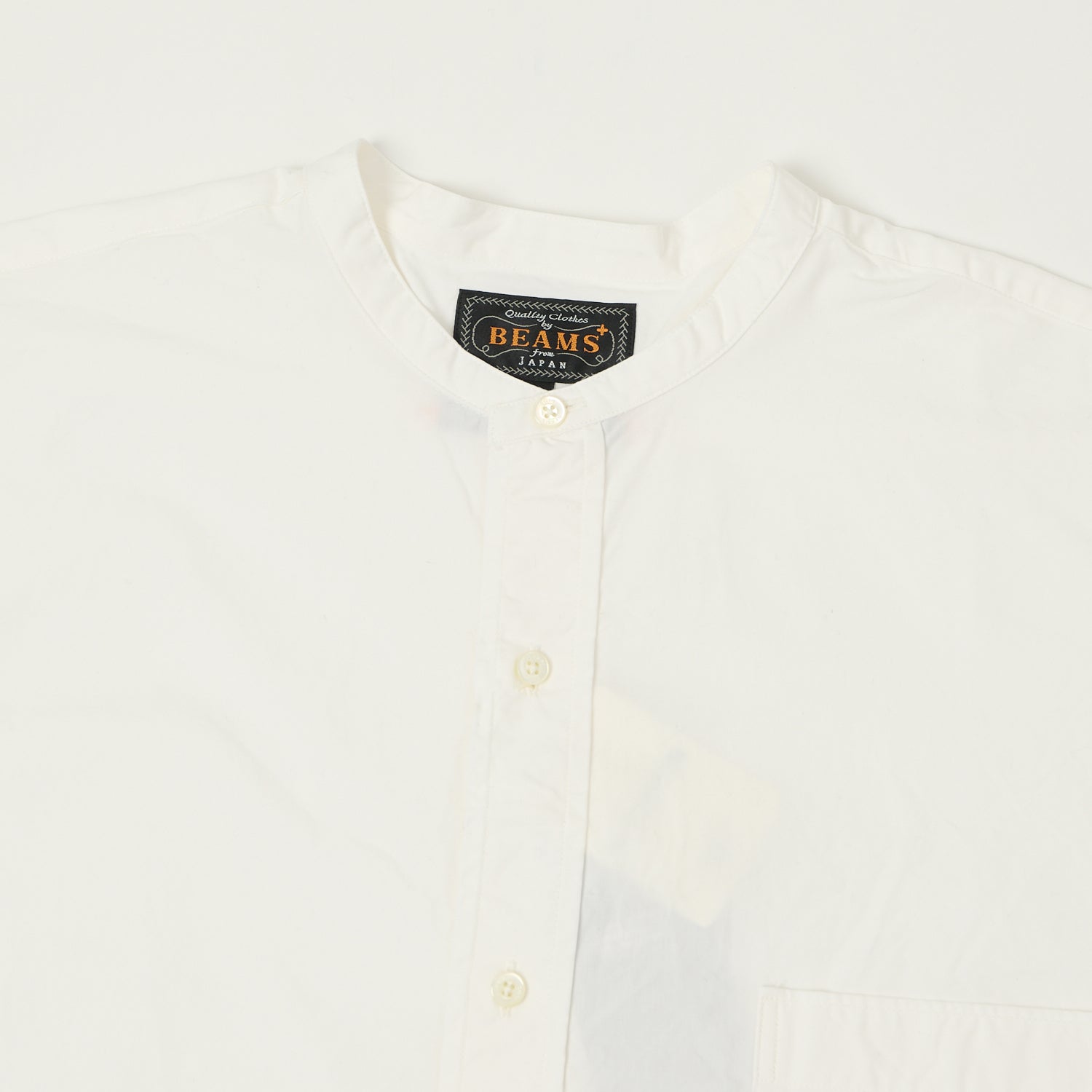 Beams Plus Superfine Band Collar Shirt - White