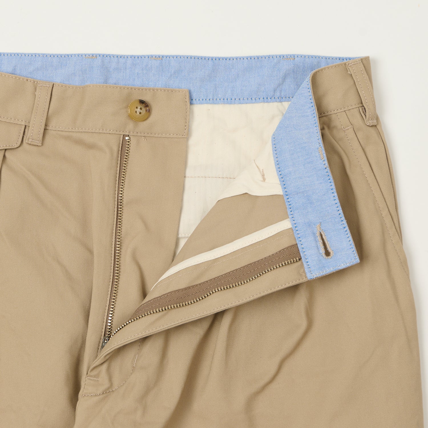 Beams Plus Double Pleat Twill Trousers - Khaki