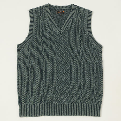 Beams Plus Cotton Aran Vest - Green