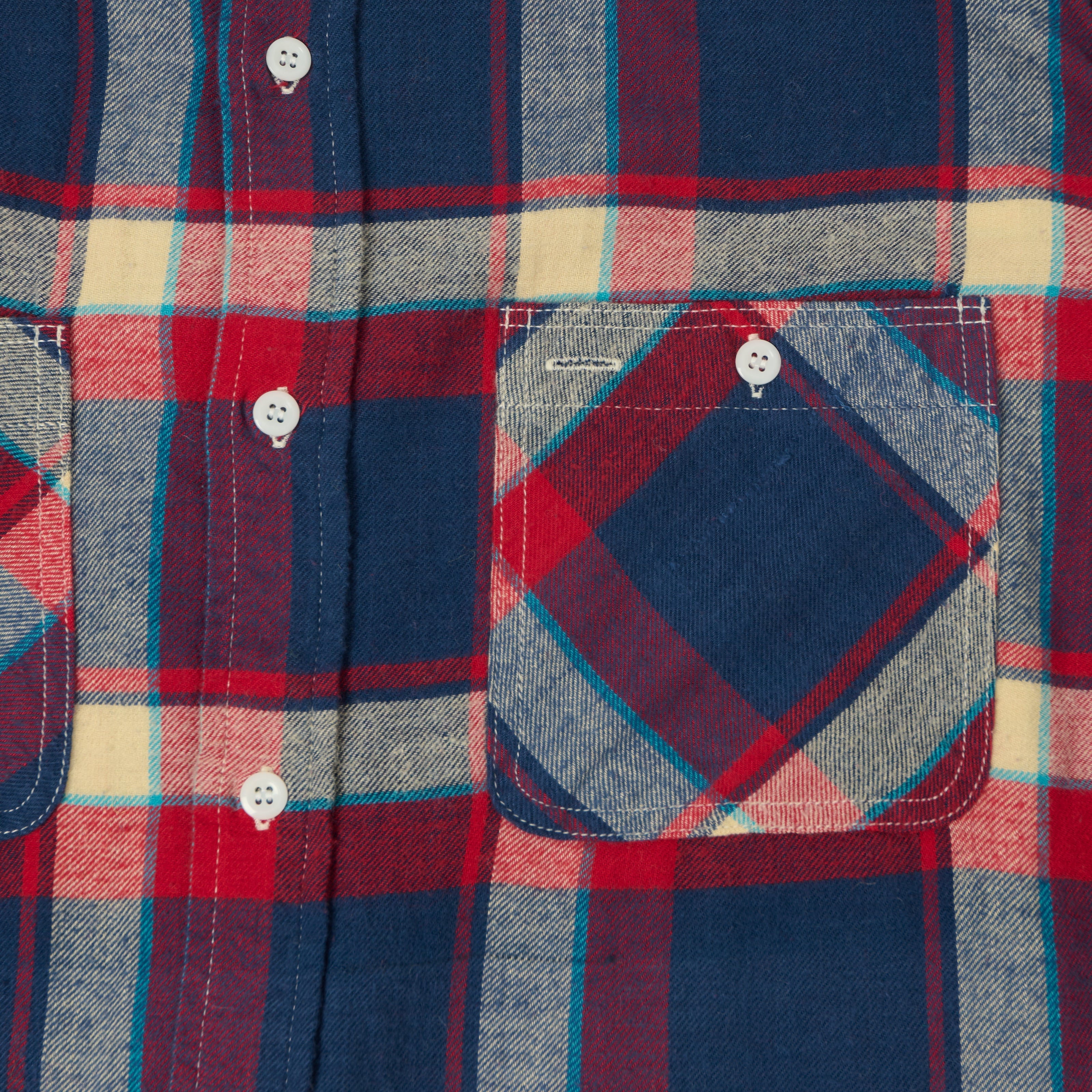 Beams Plus Plaid Flannel Work Shirt - Blue