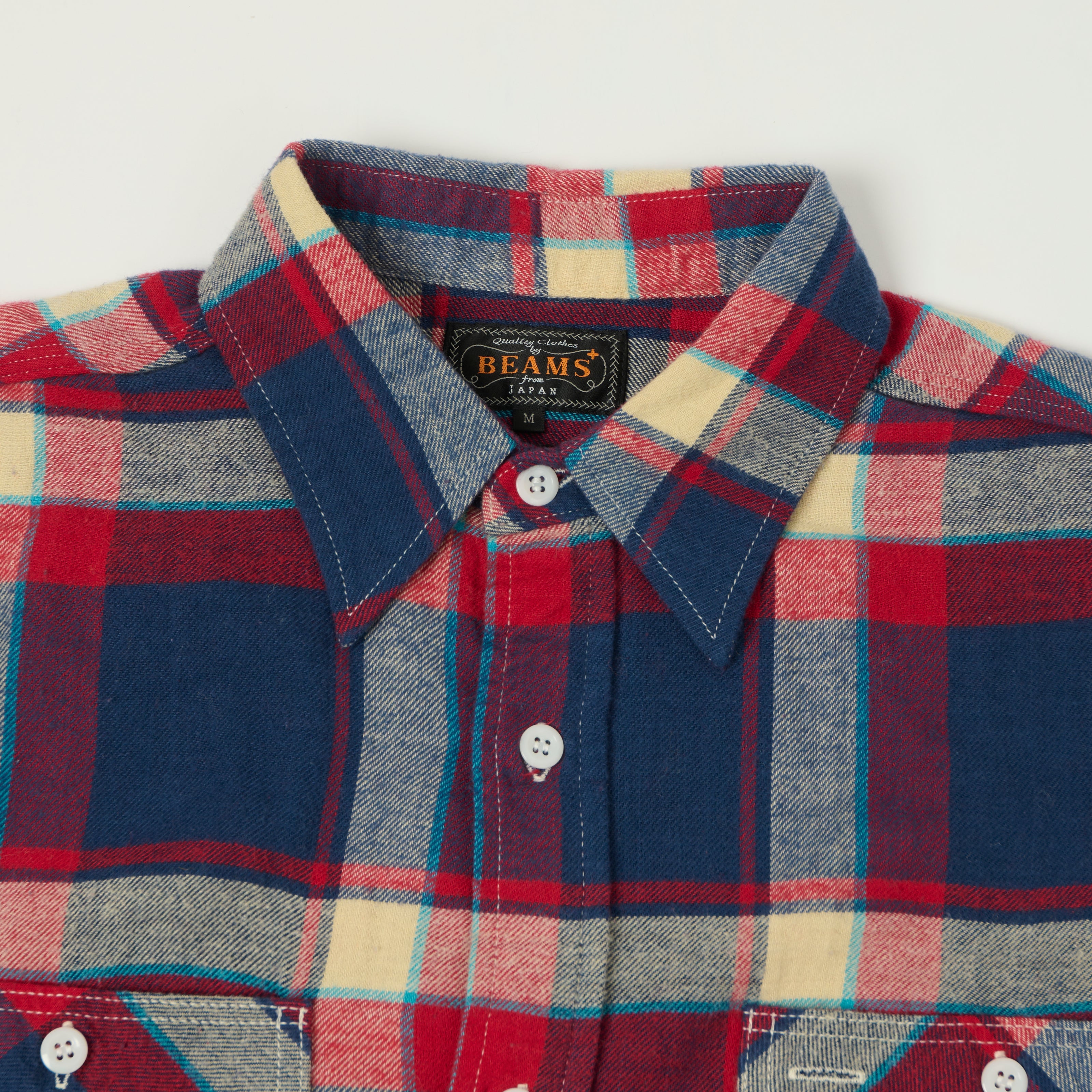 Beams Plus Plaid Flannel Work Shirt - Blue