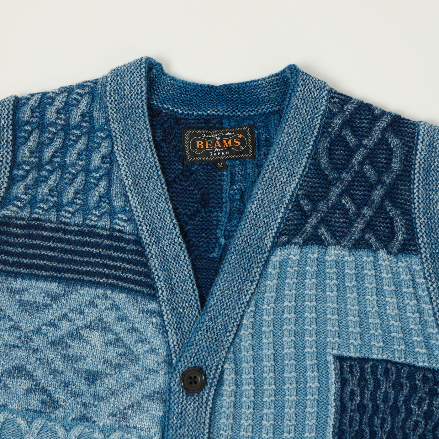 Beams Plus Cable Knit Button Up Vest - Indigo