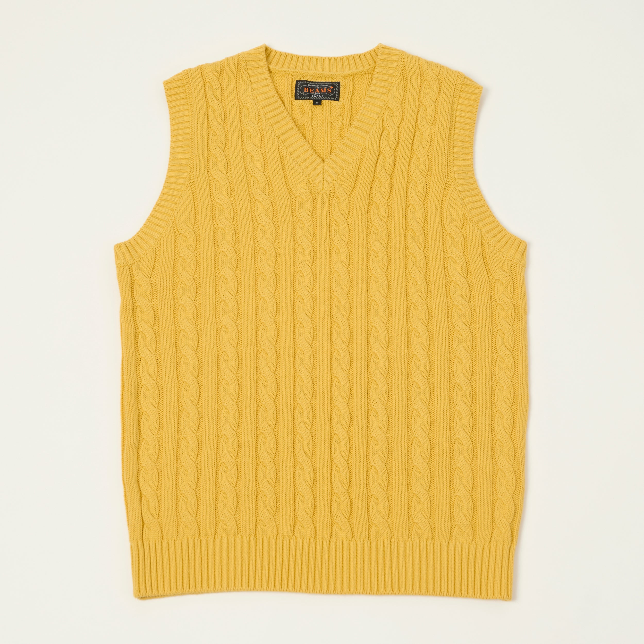 Beams Plus Cable Knit Vest - Yellow