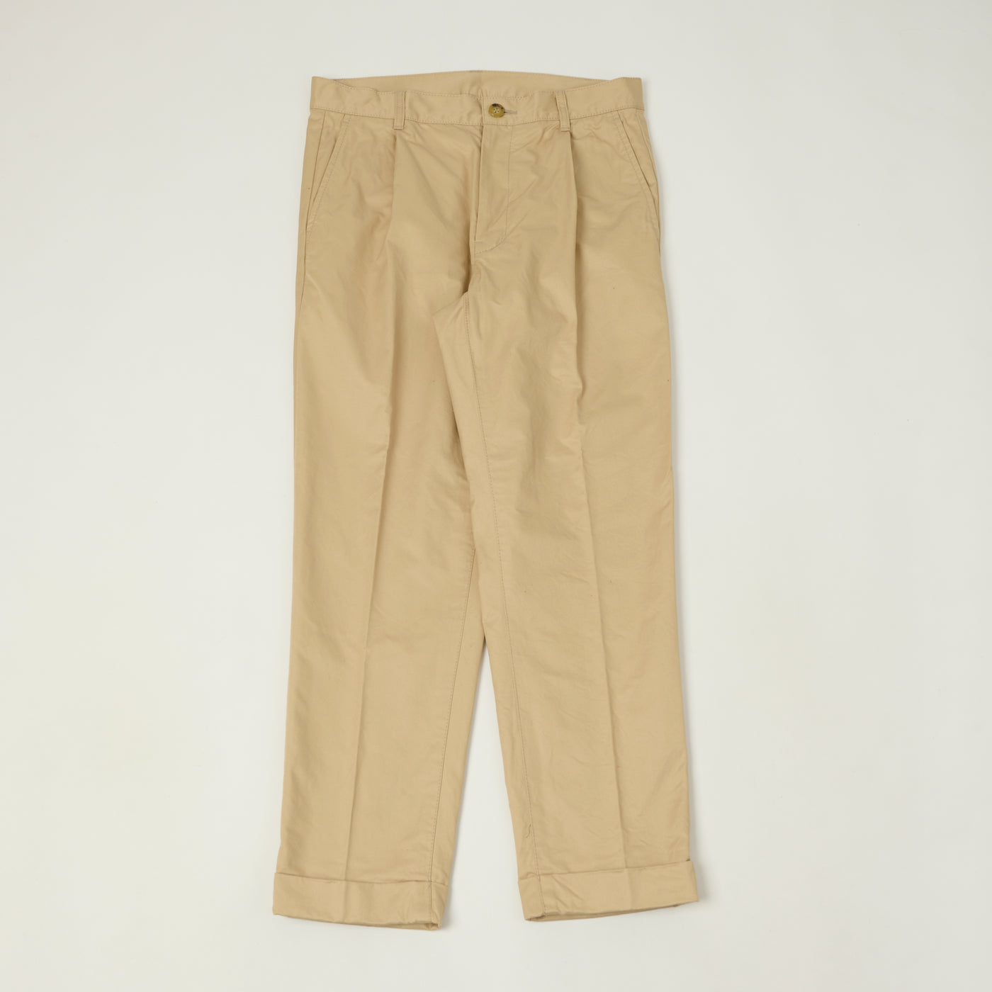 Beams Plus Single Pleat Tapered Chino - Beige