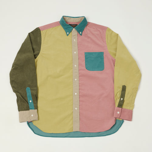 Beams Plus Corduroy Panel Button Down Shirt - Teal/Multi