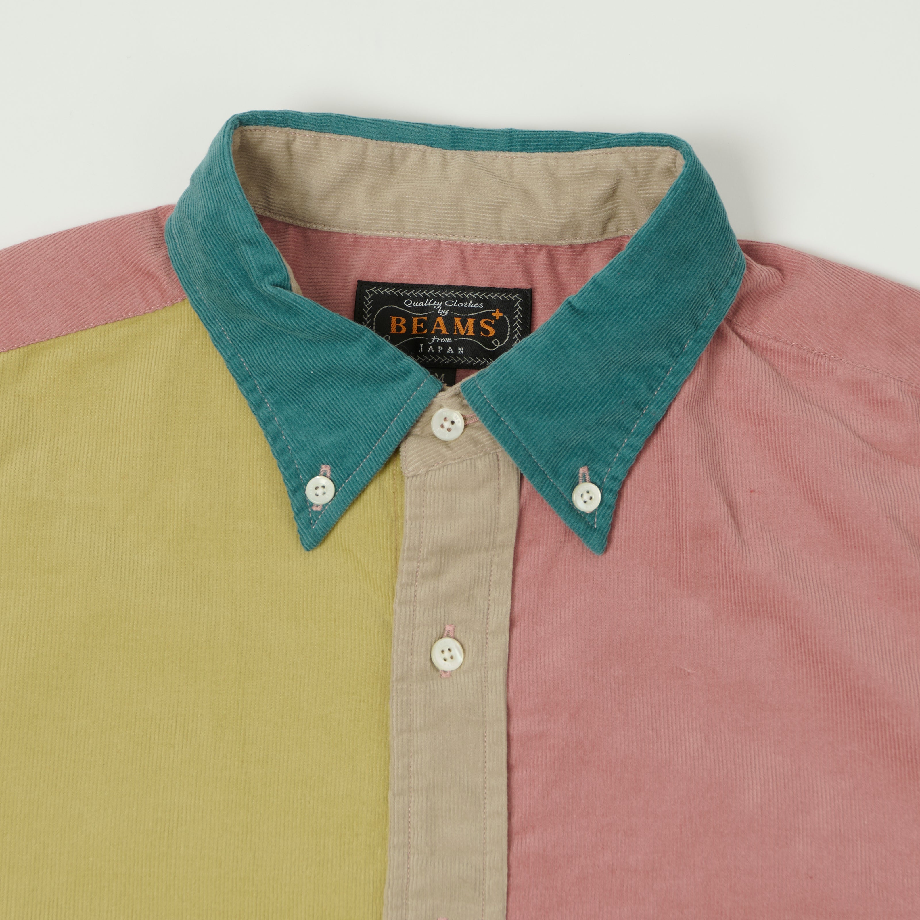 Beams Plus Corduroy Panel Button Down Shirt - Teal/Multi