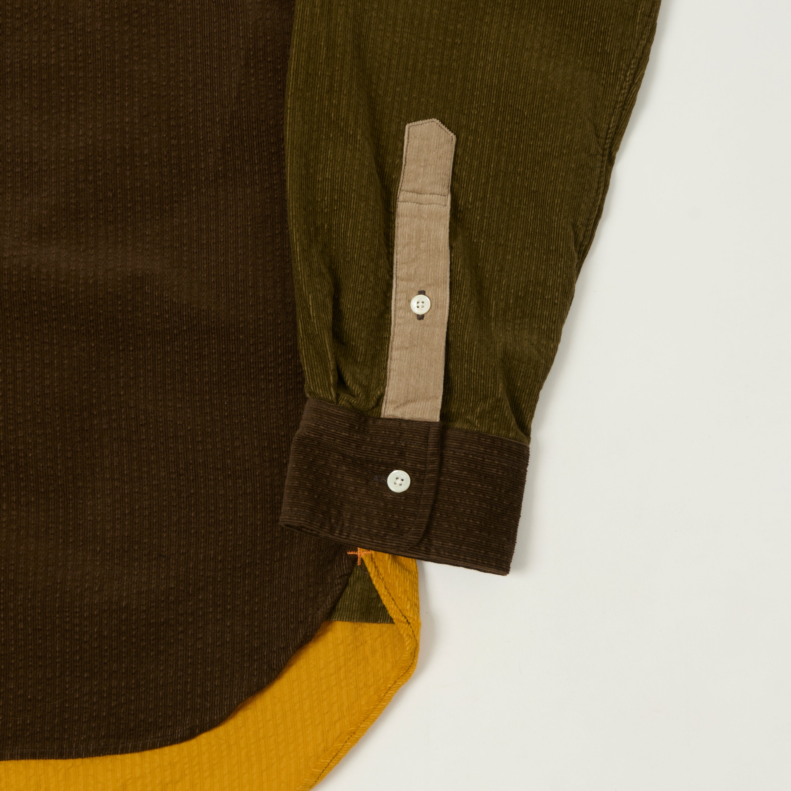 Beams Plus Corduroy Panel Button Down Shirt - Yellow/Multi