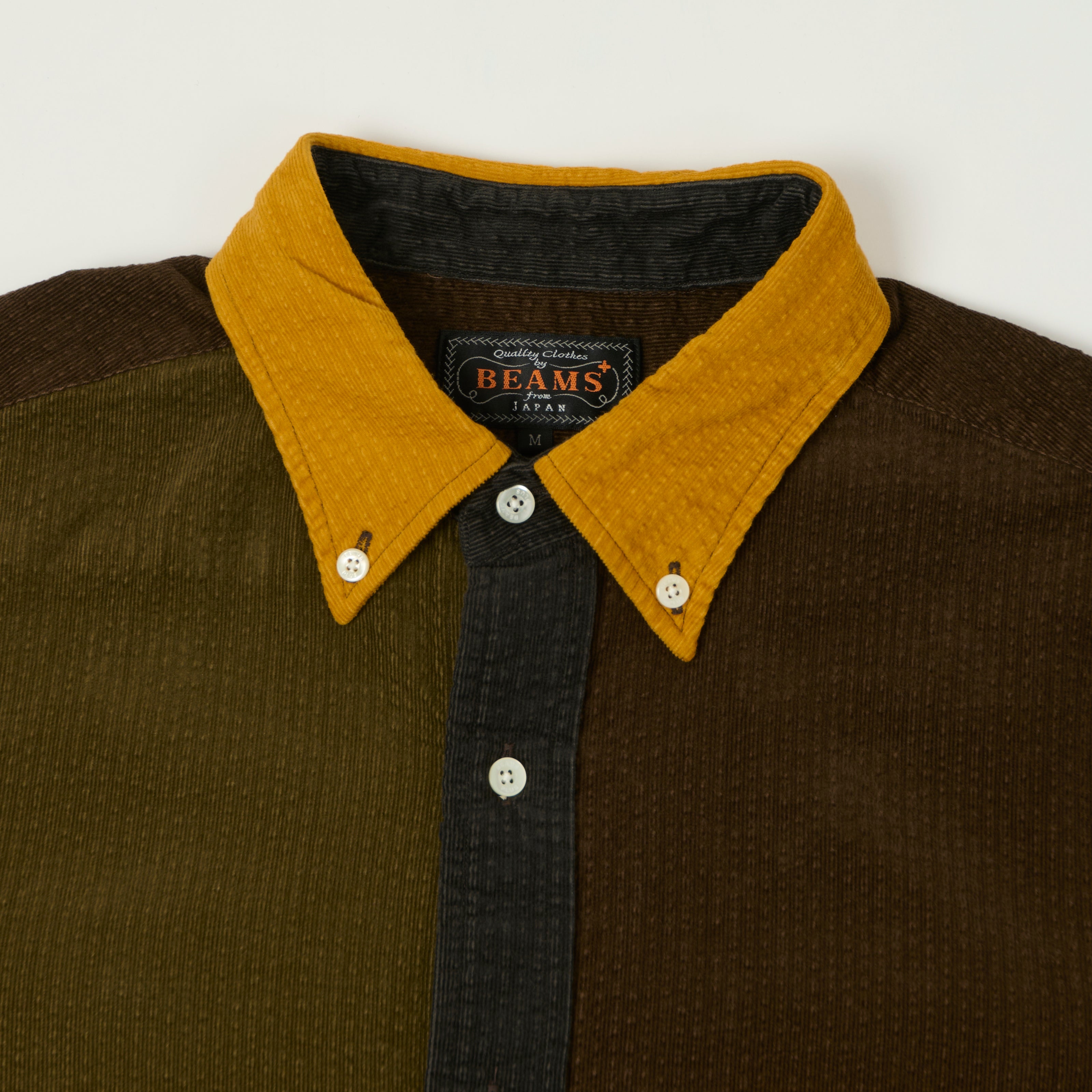 Beams Plus Corduroy Panel Button Down Shirt - Yellow/Multi