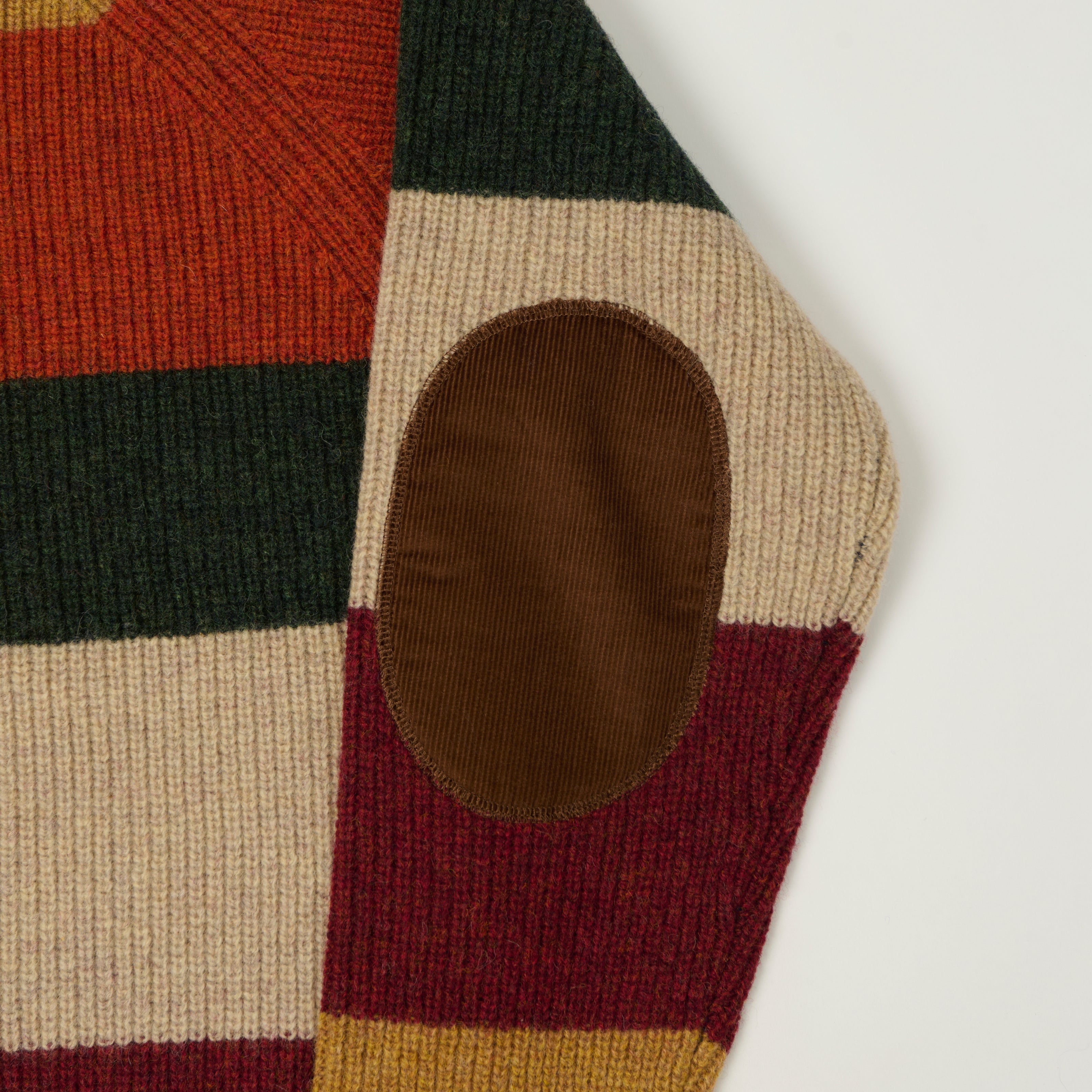 Beams Plus Multi Stripe Jumper - Navy/Brown