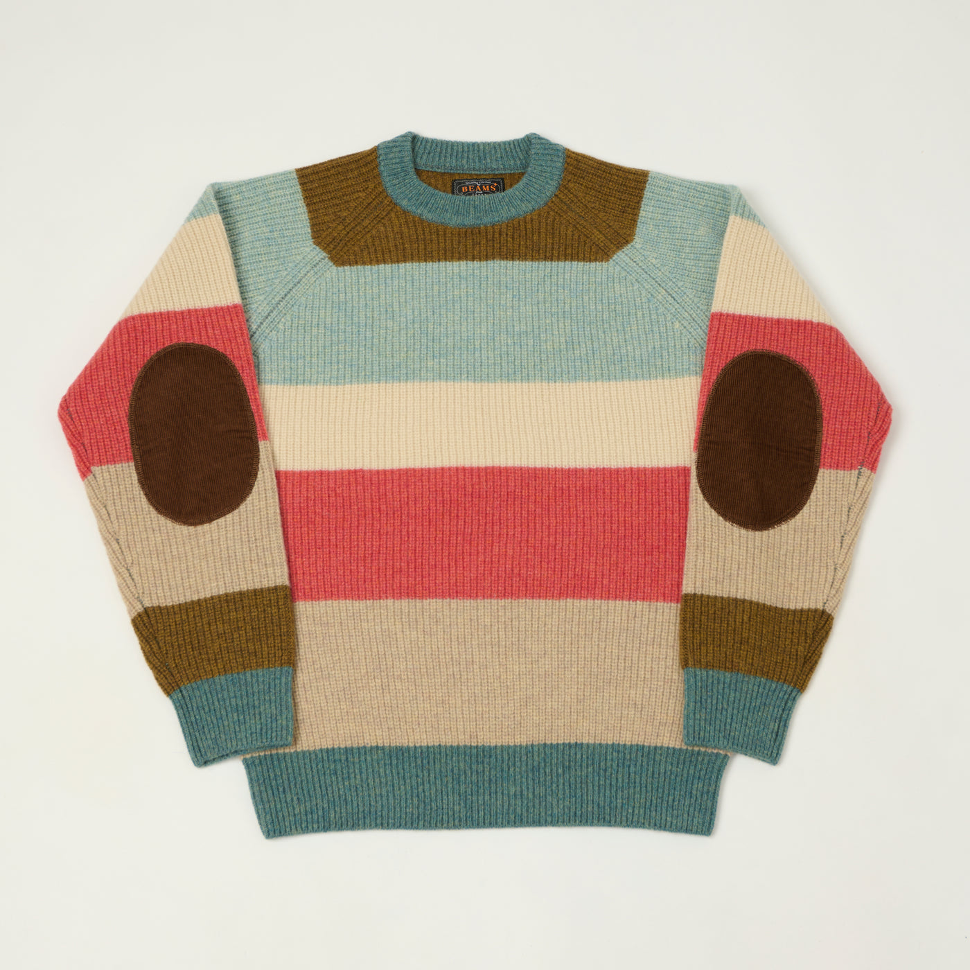 Beams Plus Multi Stripe Jumper - Teal/Brown