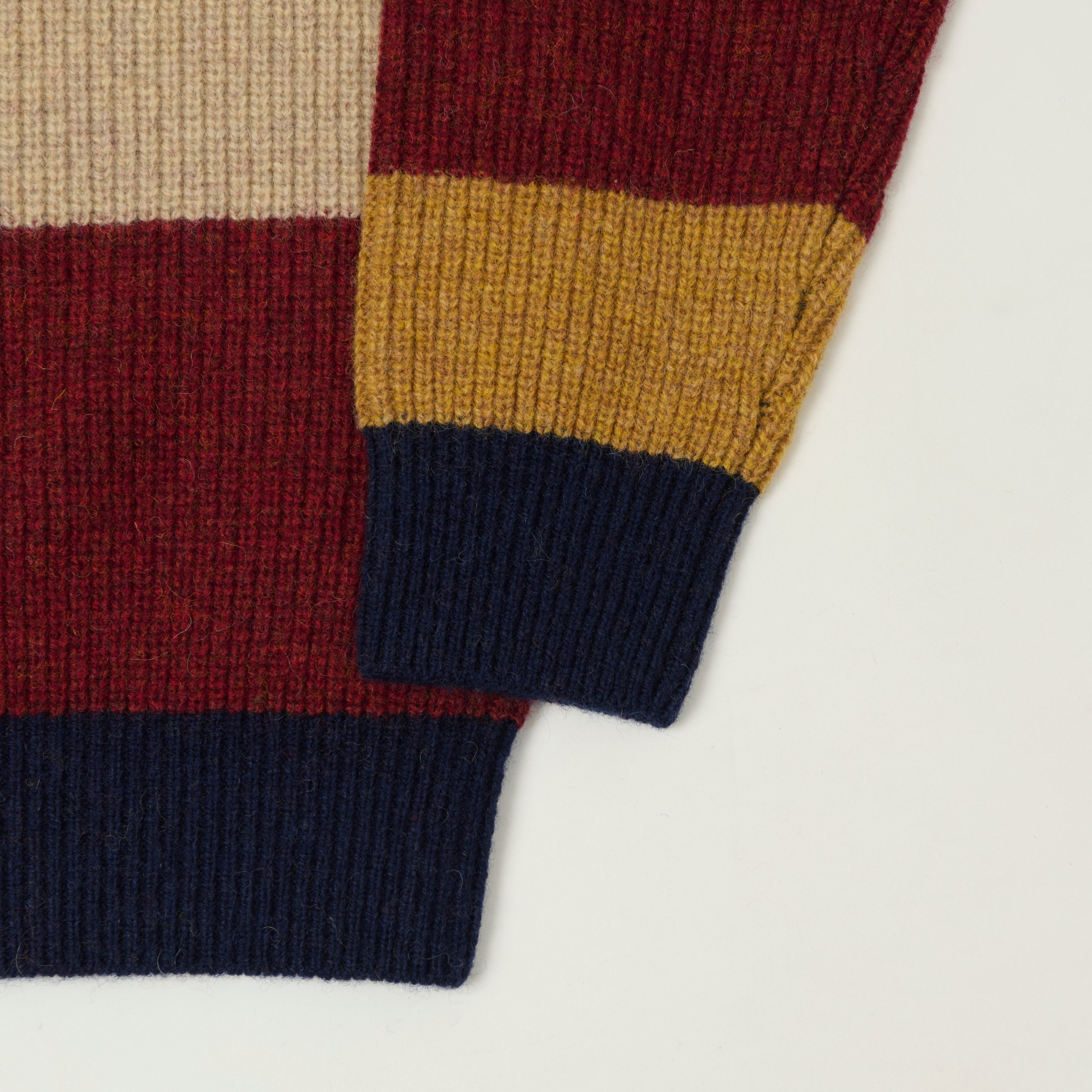 Beams Plus Multi Stripe Jumper - Navy/Brown