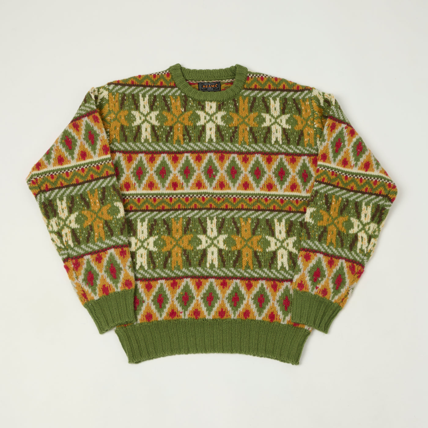 Beams Plus Fair Isle Jumper - Green