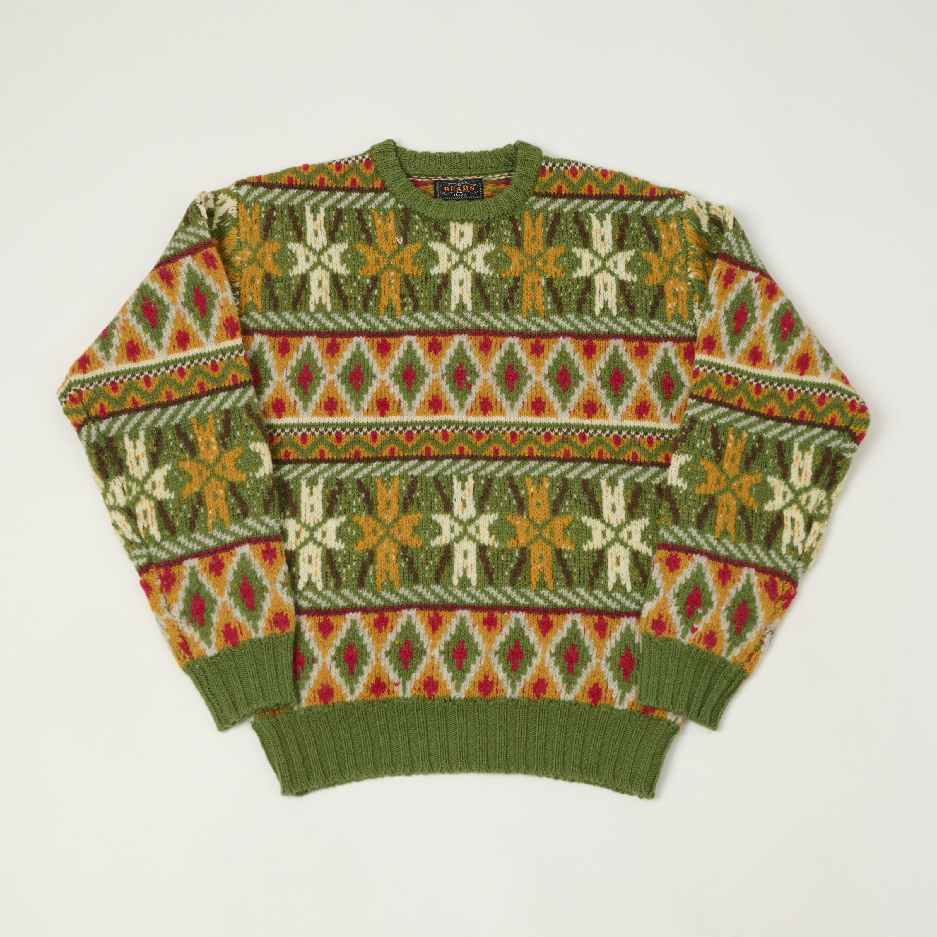 Beams Plus Fair Isle Jumper - Green
