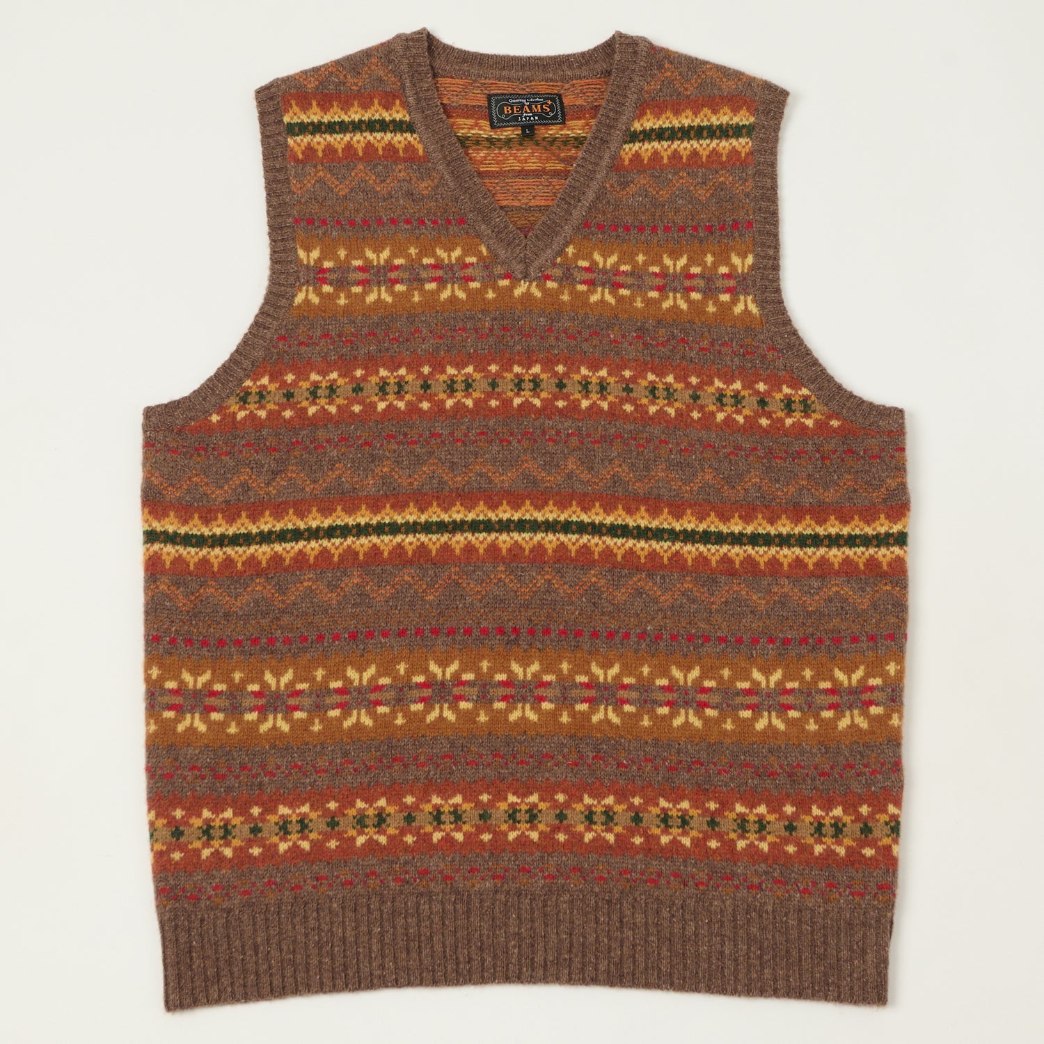 Beams Plus Fair Isle Vest - Brown