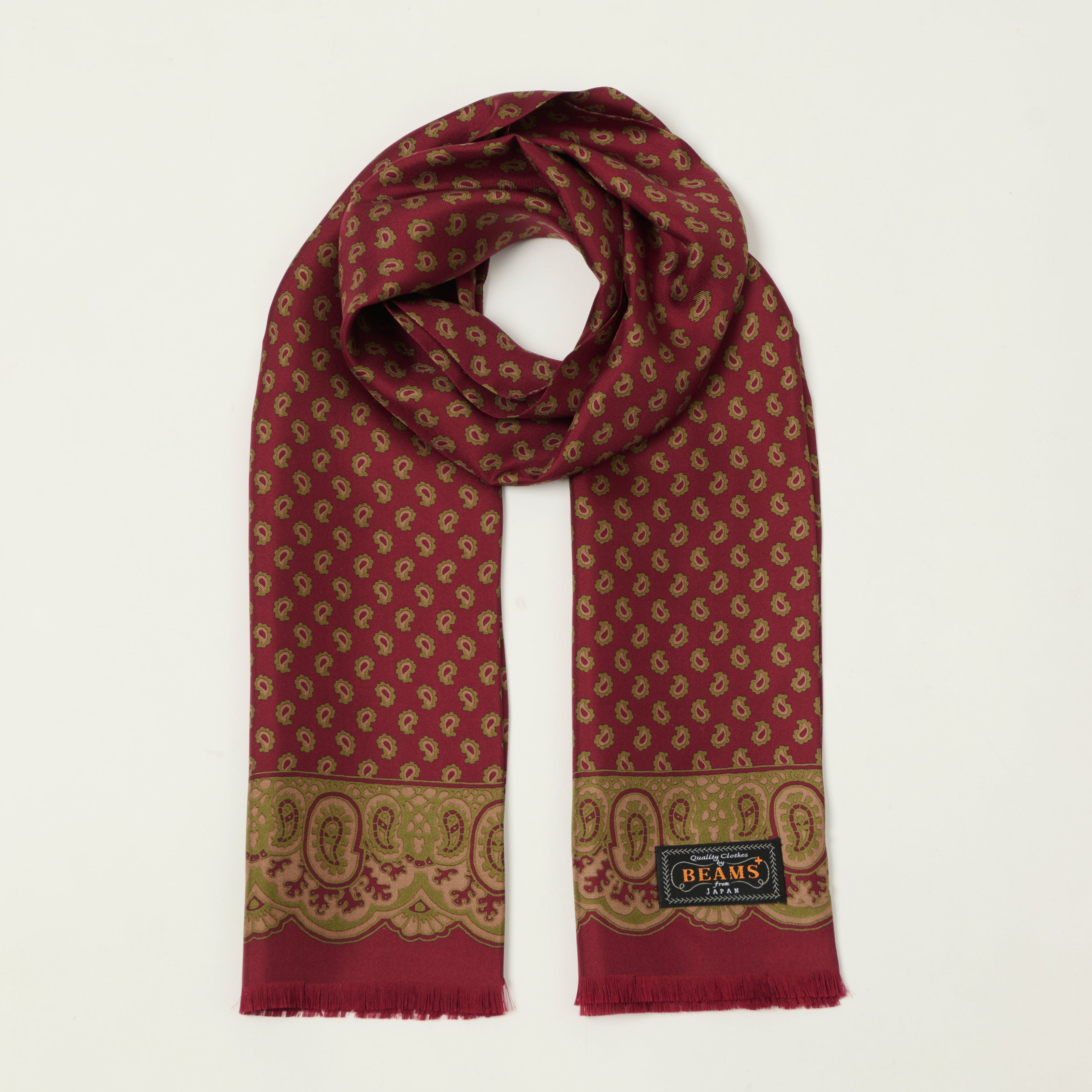Beams Plus Geometric Print Silk Scarf - Wine