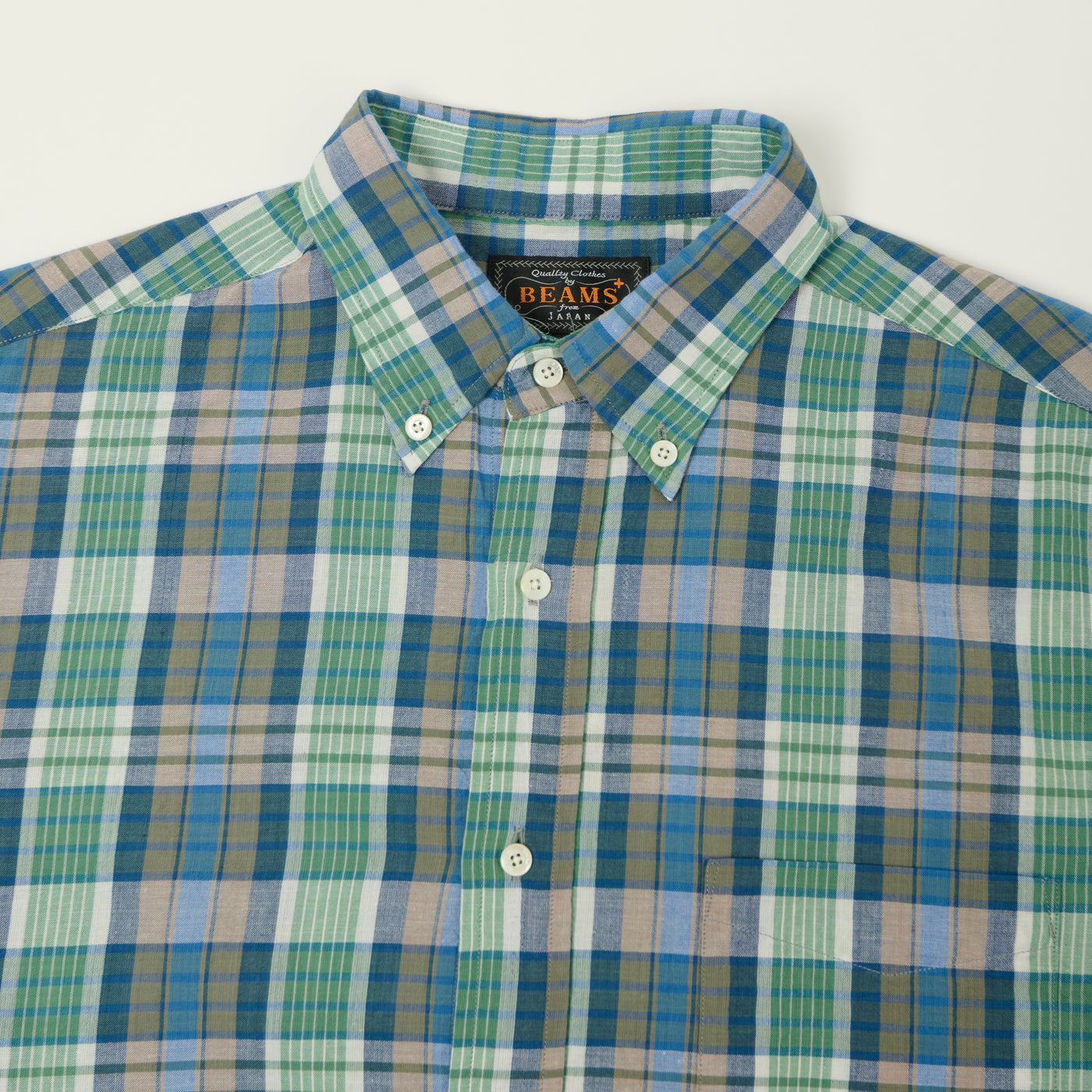 Beams Plus Madras Button Down Shirt - Blue