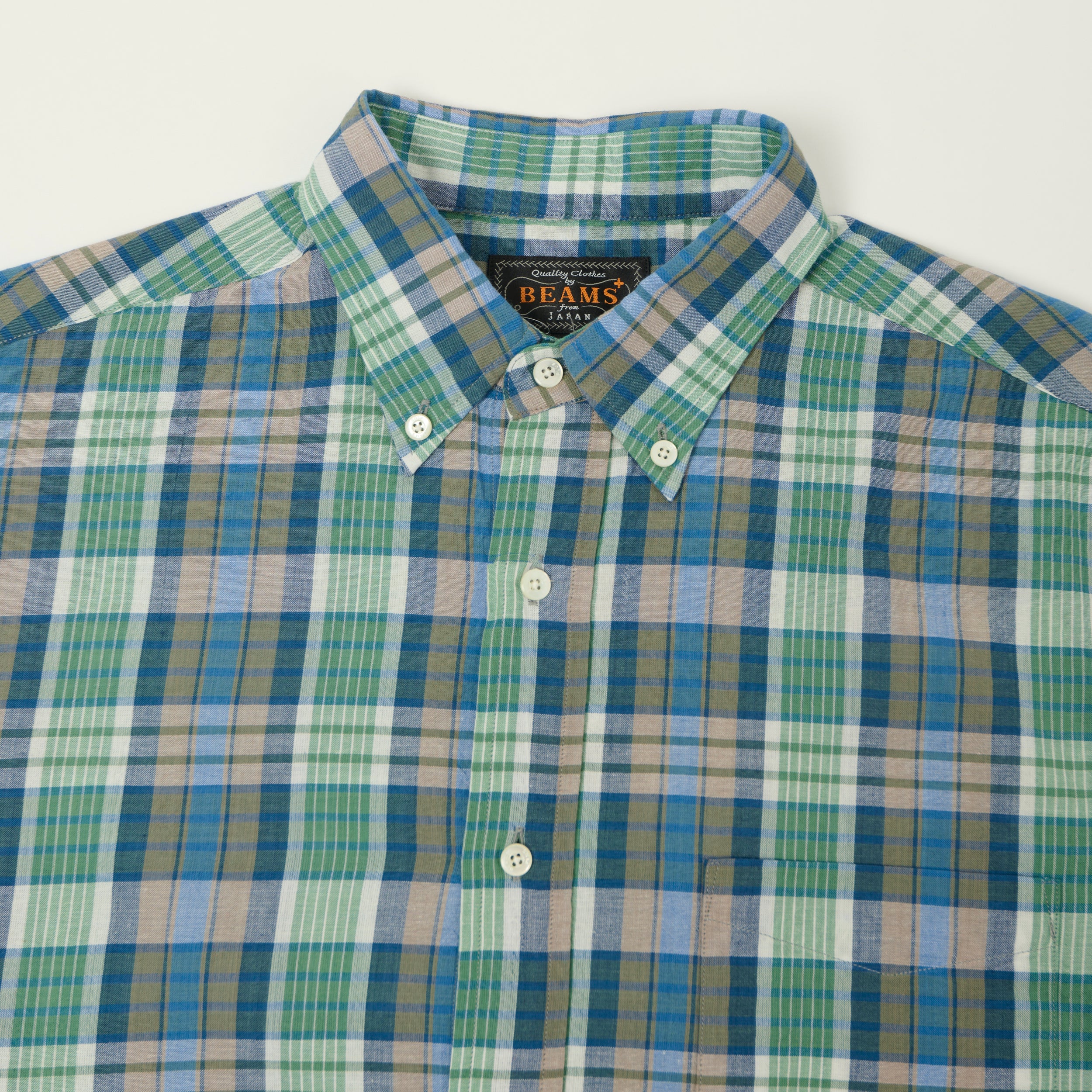 Beams Plus Madras Button Down Shirt - Blue