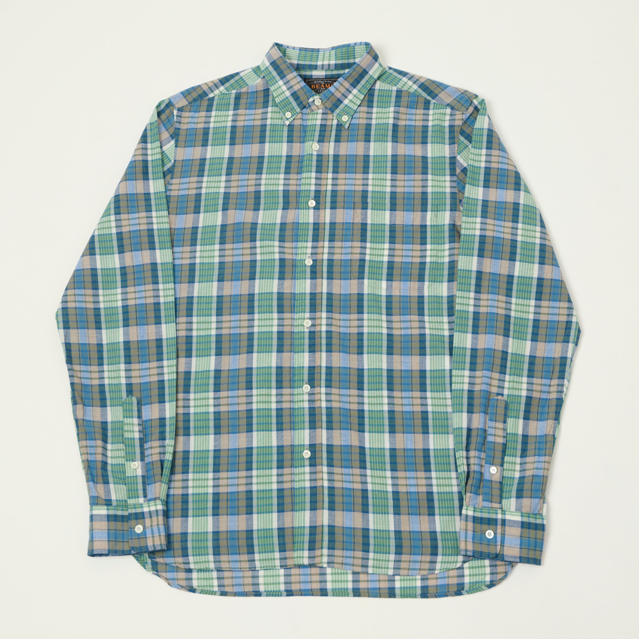 Beams Plus Madras Button Down Shirt - Blue