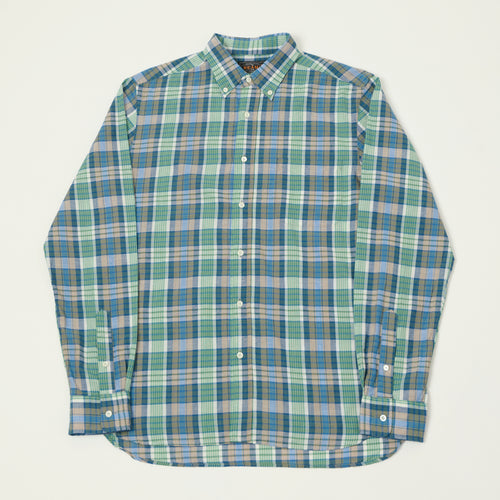 Beams Plus Madras Button Down Shirt - Blue