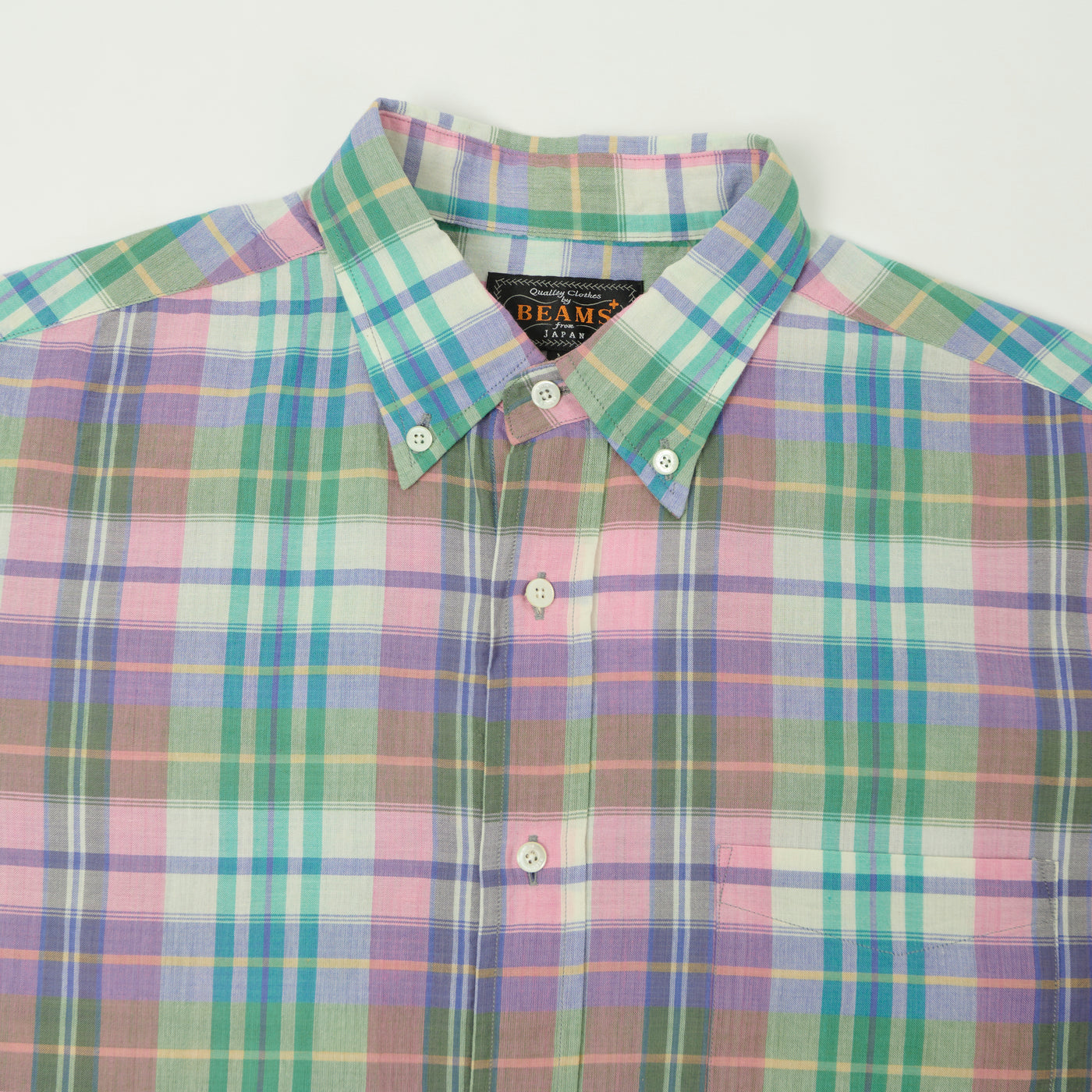Beams Plus Madras Button Down Shirt - Pink