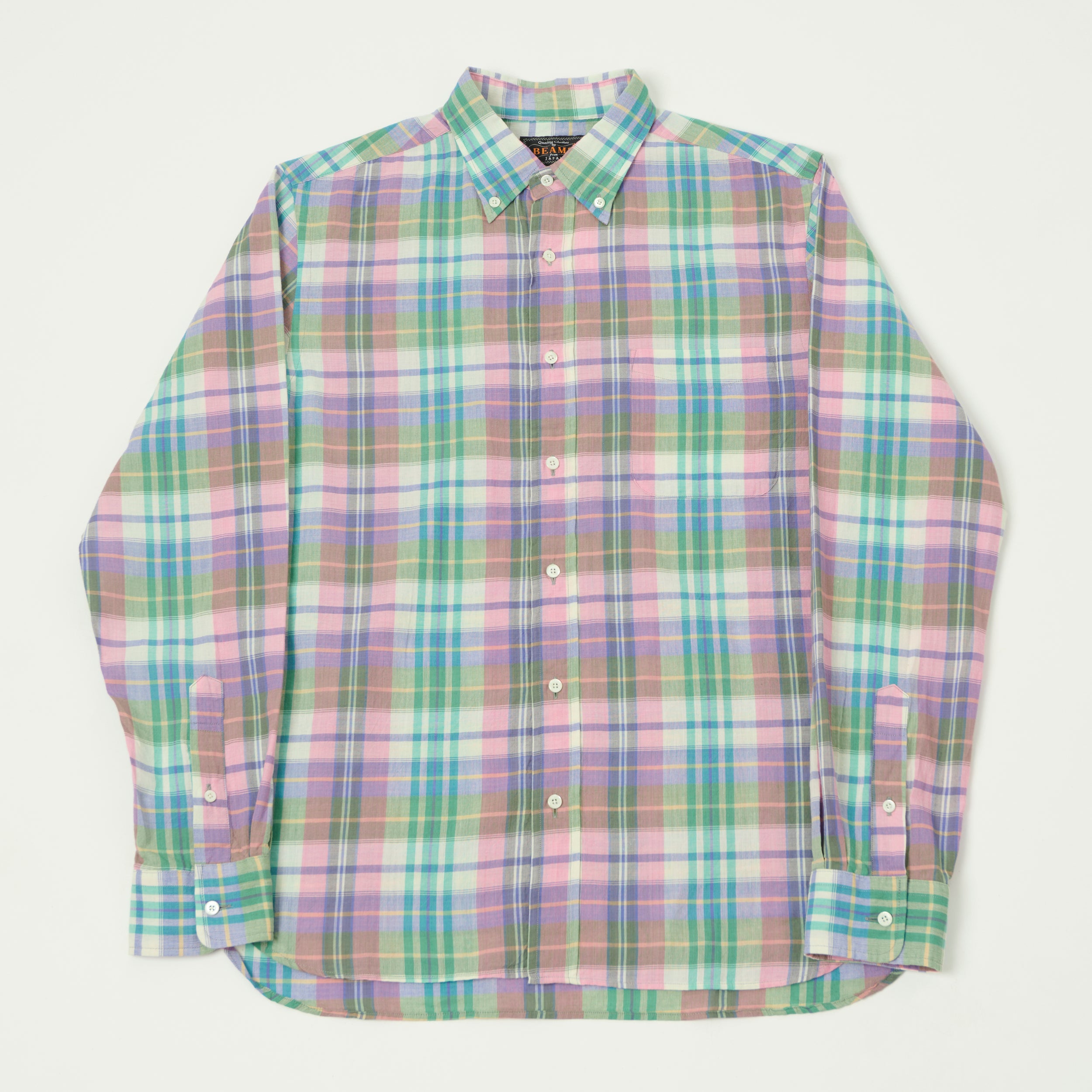 Beams Plus Madras Button Down Shirt - Pink