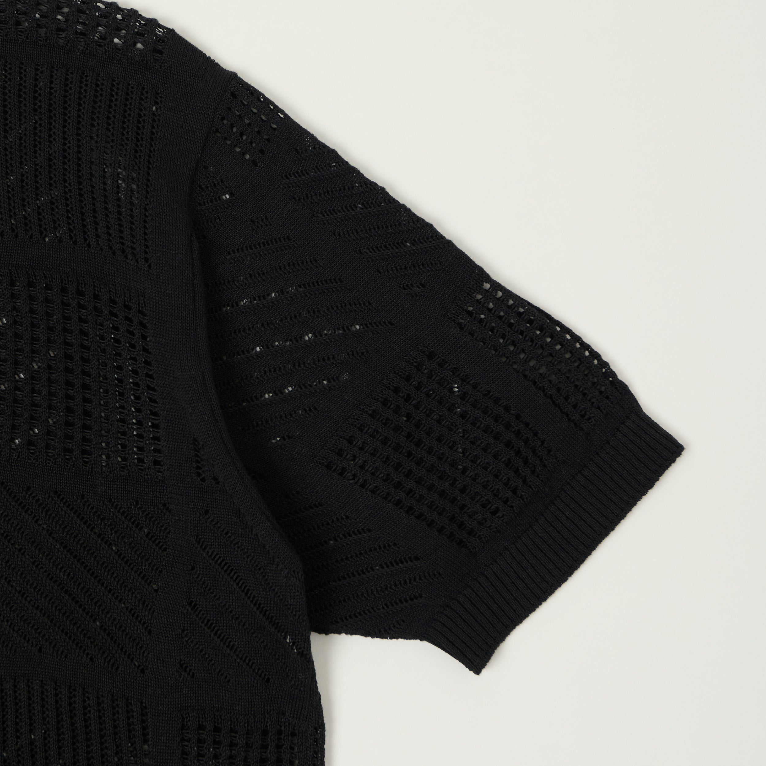 Beams Plus Open Knit Short Sleeve Shirt - Black