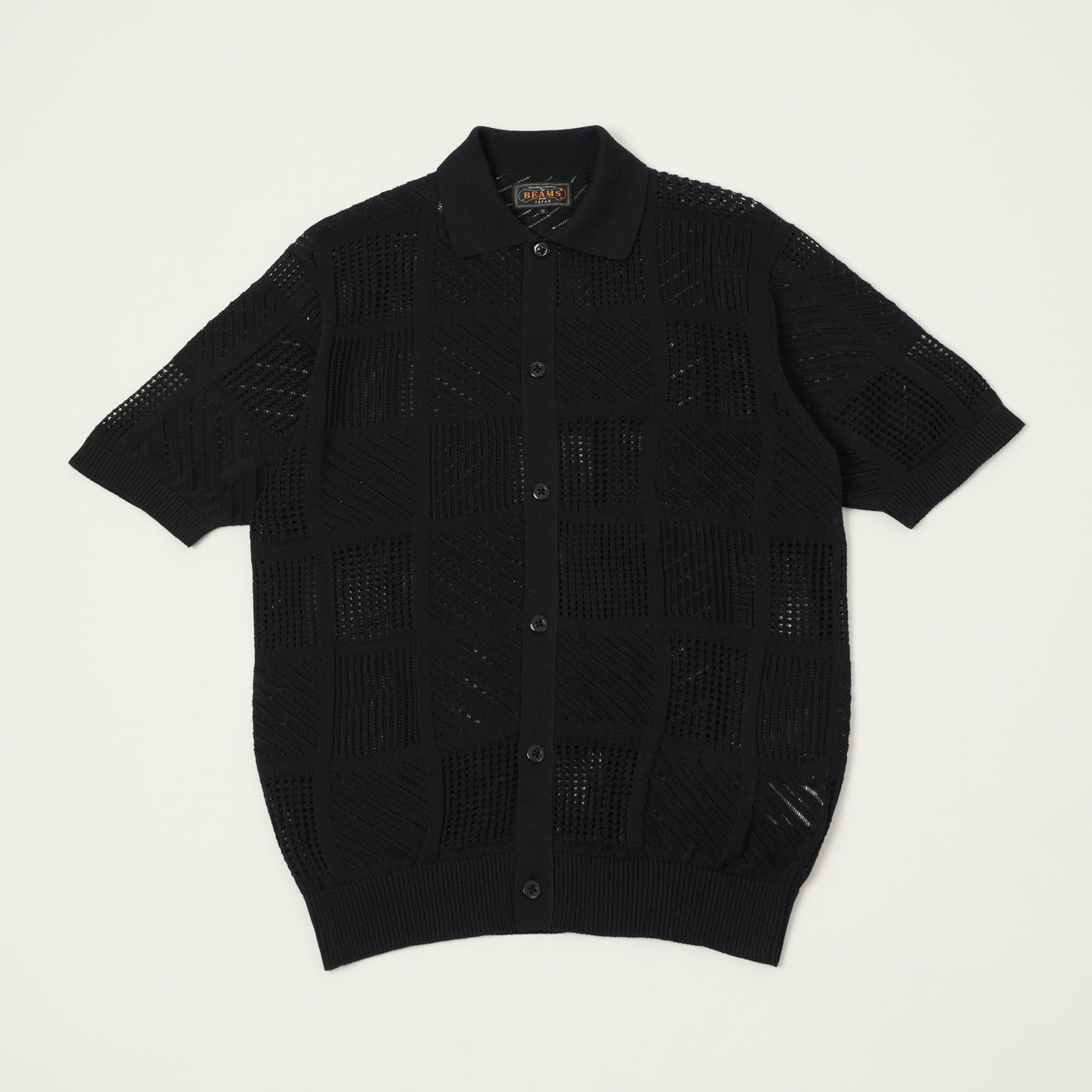 Beams Plus Open Knit Short Sleeve Shirt - Black