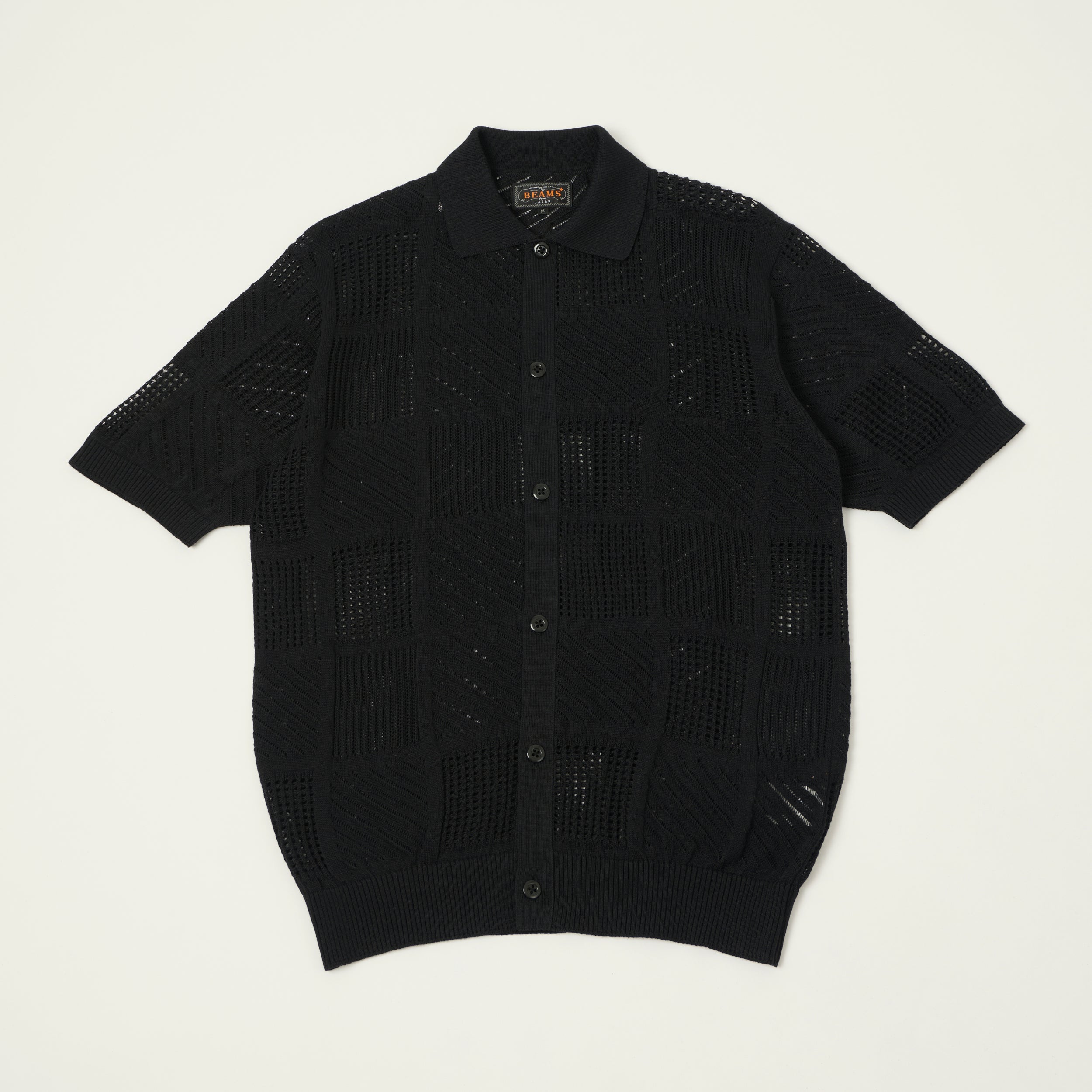 Beams Plus Open Knit Short Sleeve Shirt - Black