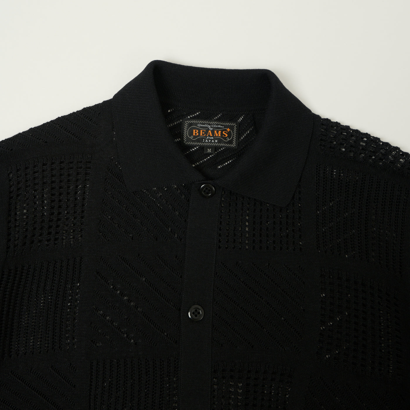 Beams Plus Open Knit Short Sleeve Shirt - Black