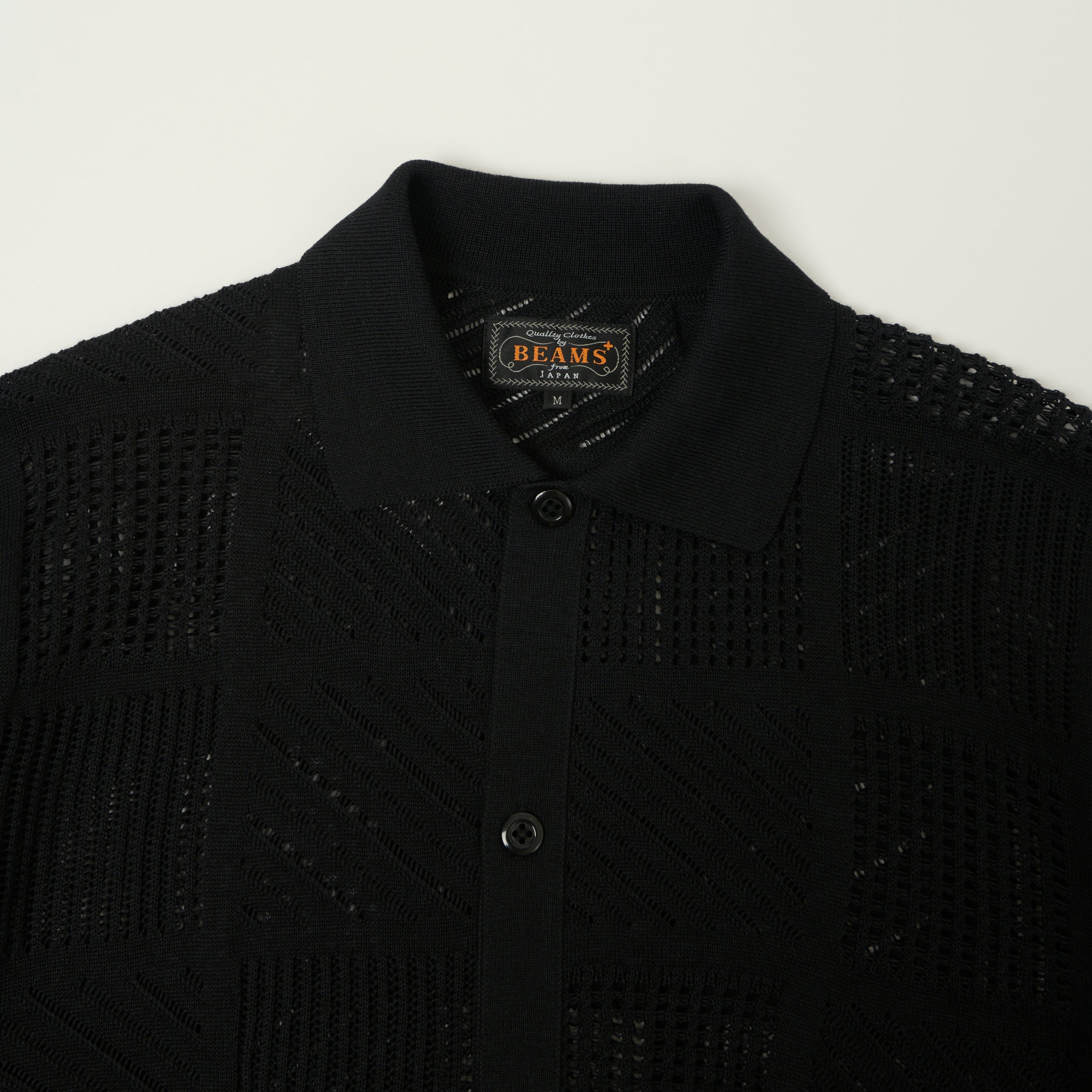 Beams Plus Open Knit Short Sleeve Shirt - Black