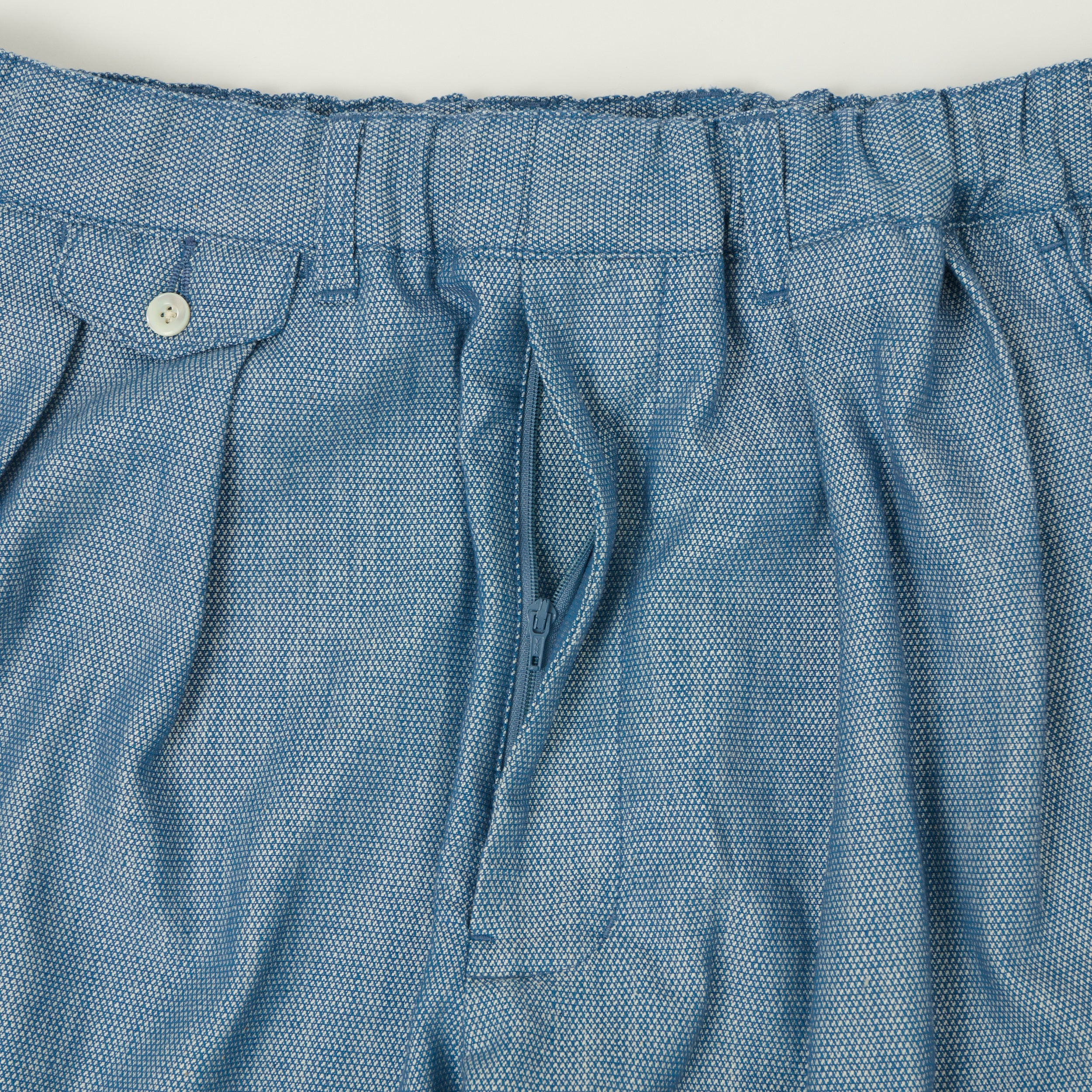 Beams Plus Low Tension Oxford Cloth Pleated Trousers - Light Indigo