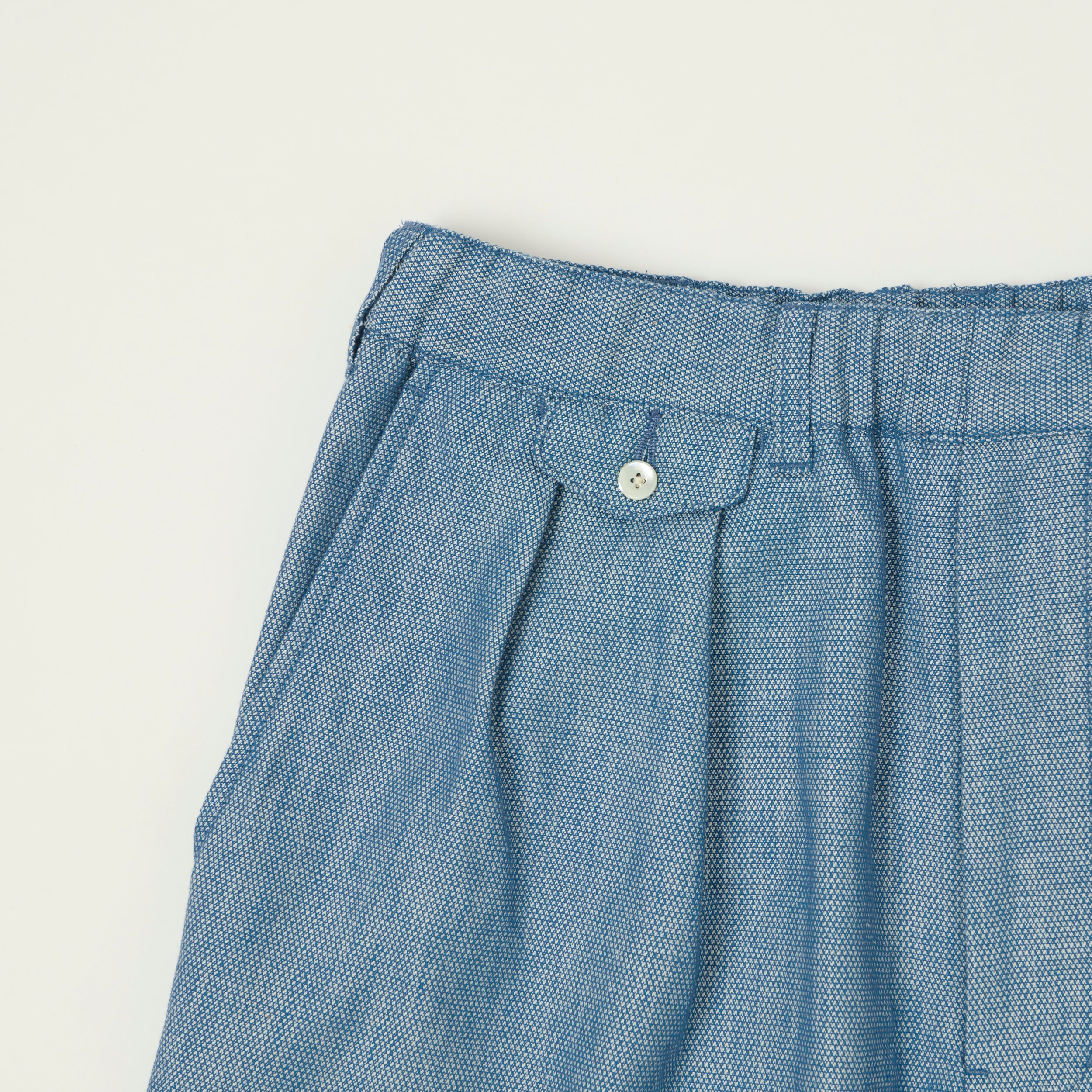 Beams Plus Low Tension Oxford Cloth Pleated Trousers - Light Indigo