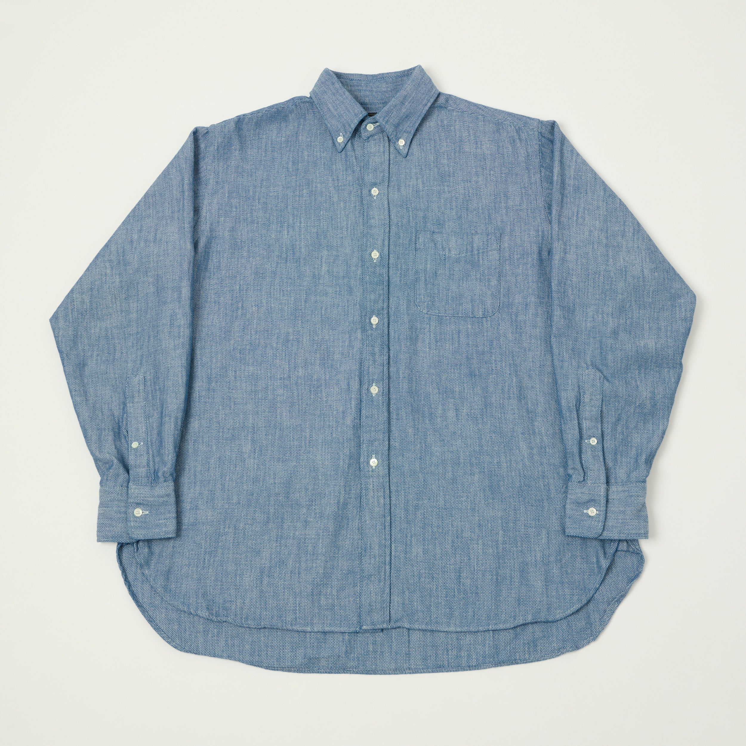 Beams Plus Low Tension Oxford Cloth Button Down Shirt - Light Indigo